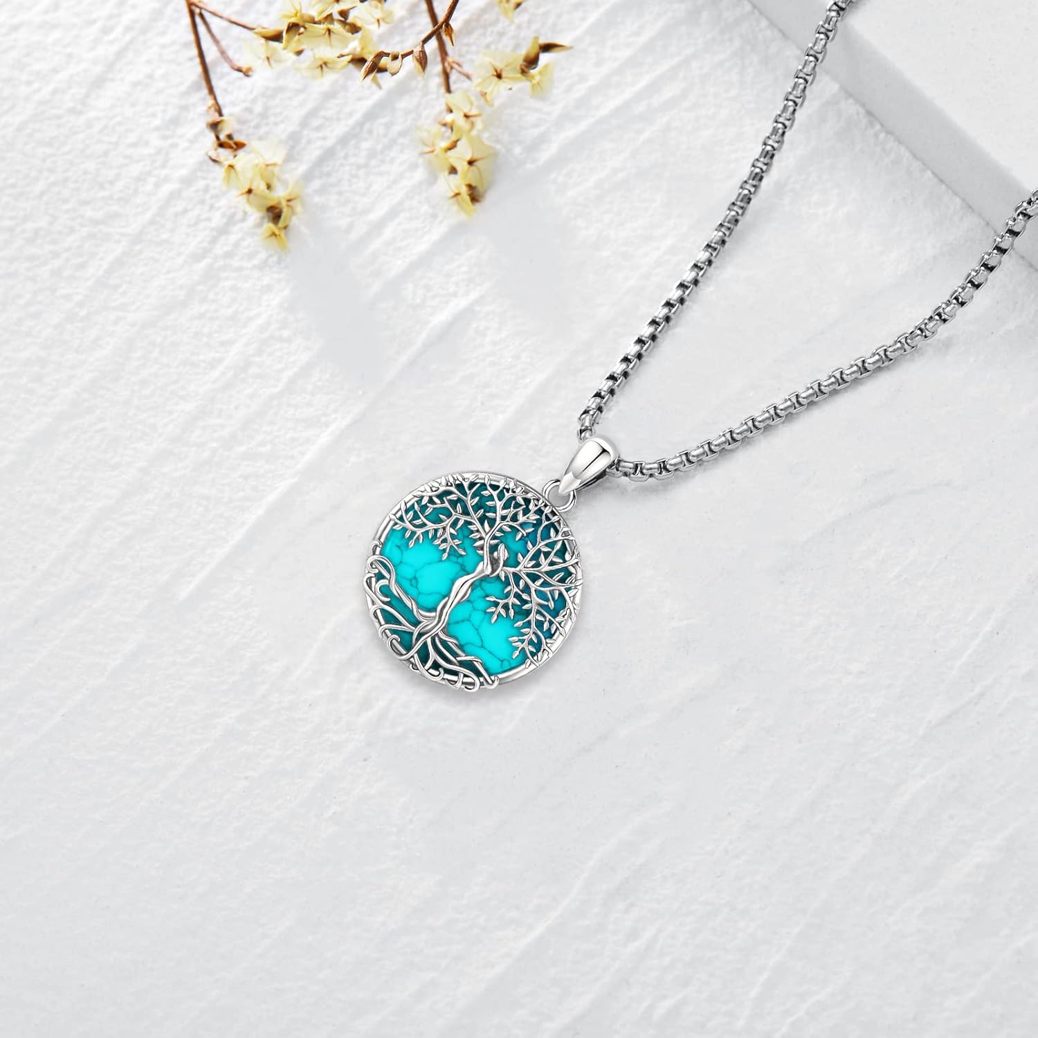 Jewelry Gifts - Tree of Life Necklace Sterling Silver Abalone Shell/Opal/Moonstone/Black Onyx/Turquoise/Malachite/Crystal Family Tree of Life Jewelry for Women Men - Image 3