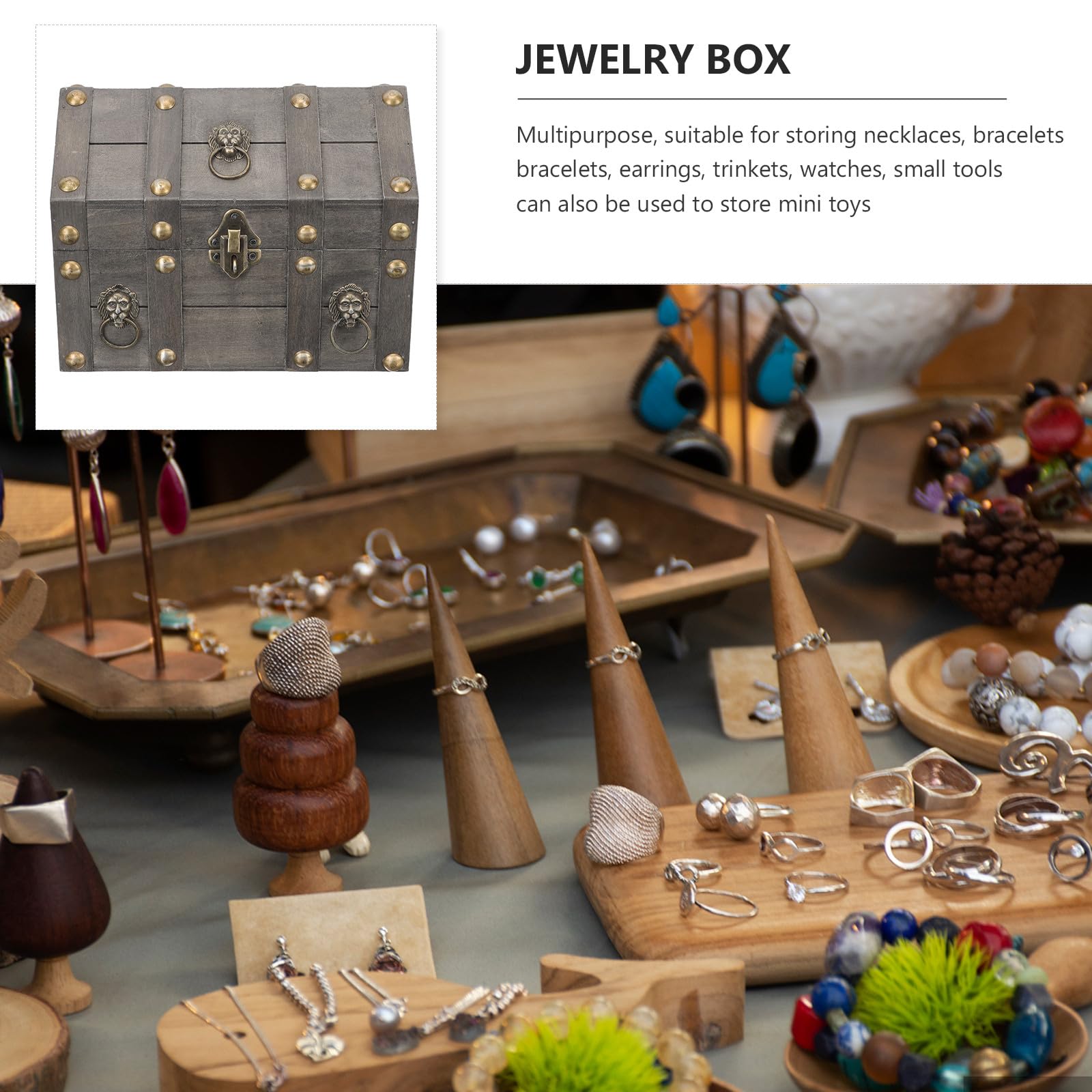 Homoyoyo Vintage Holz Schatzkiste mit Schloss Dekorative Aufbewahrungsbox für Schmuck Holzkiste Staubschutz Organizer für Ringe und Halsketten