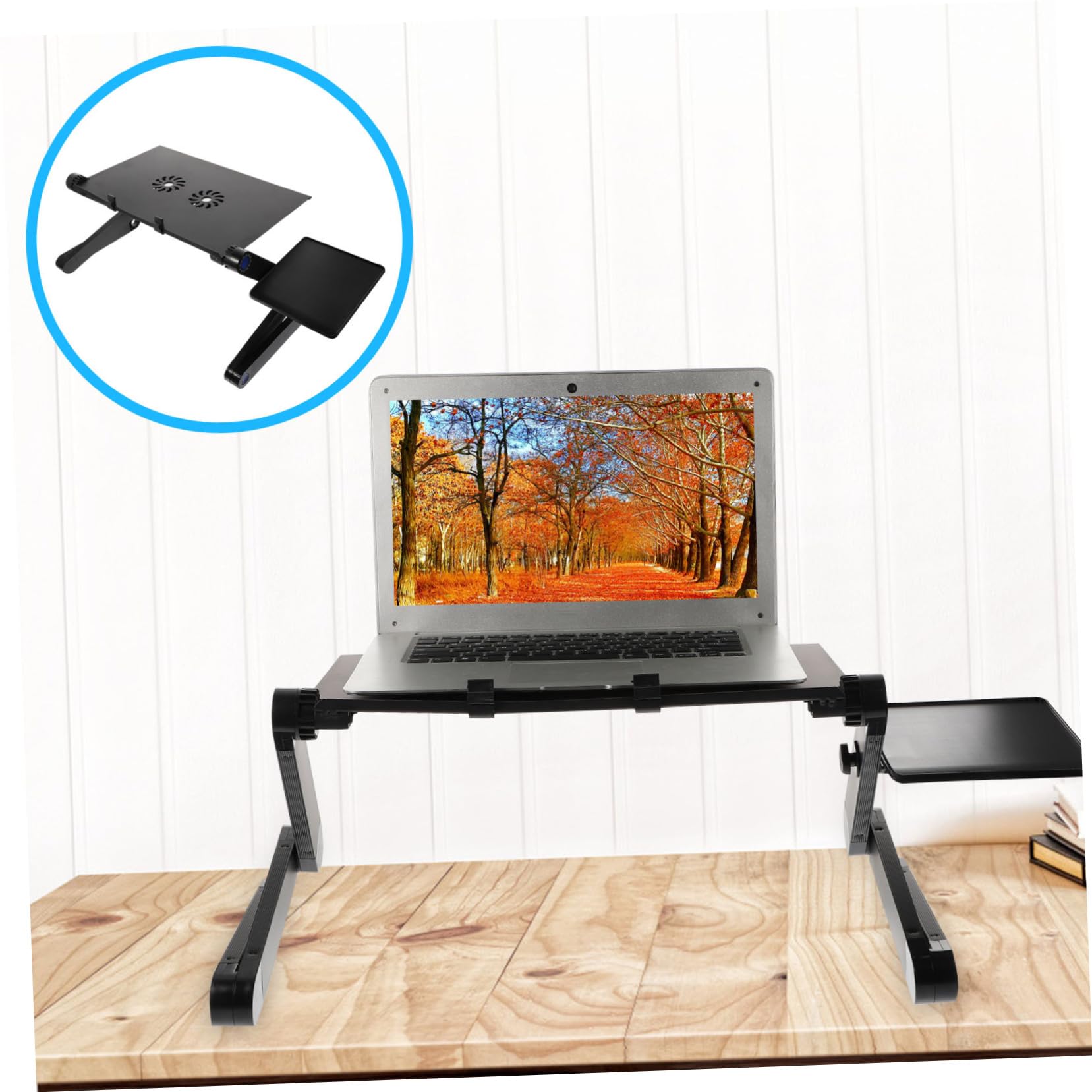 Soporte de Aluminio Plegable para Ordenador Portátil con Doble Ventilador de Refrigeración Base Ajustable Portátil para Laptop Ergonómica y Estable para Trabajo y