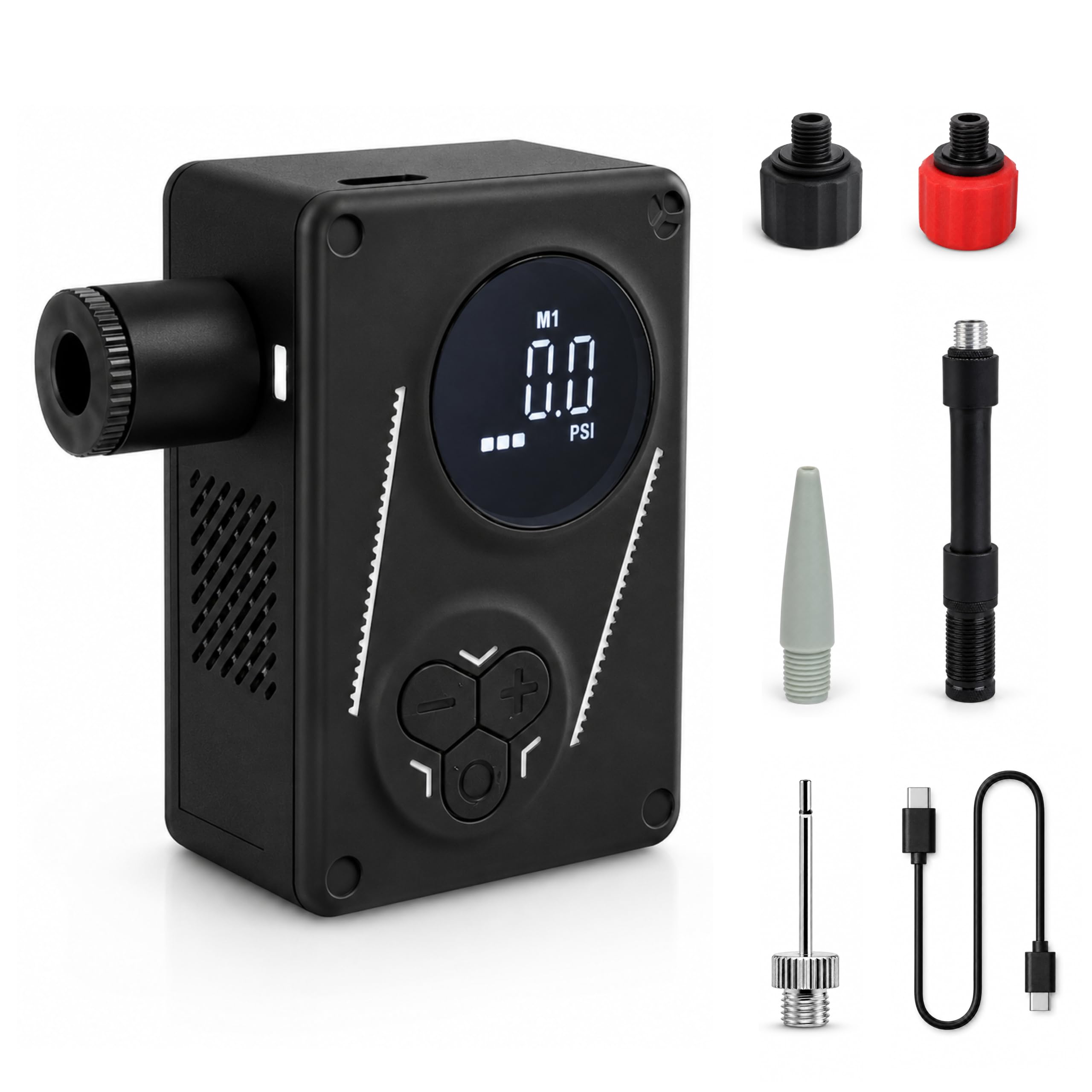 Kiflow Pompe a Velo Electrique, Mini Pompe Portable, Max 120 PSI, Pompe à air à arrêt Automatique avec valves Presta Schrader pour Tous Les vélos, Ballons, Matelas
