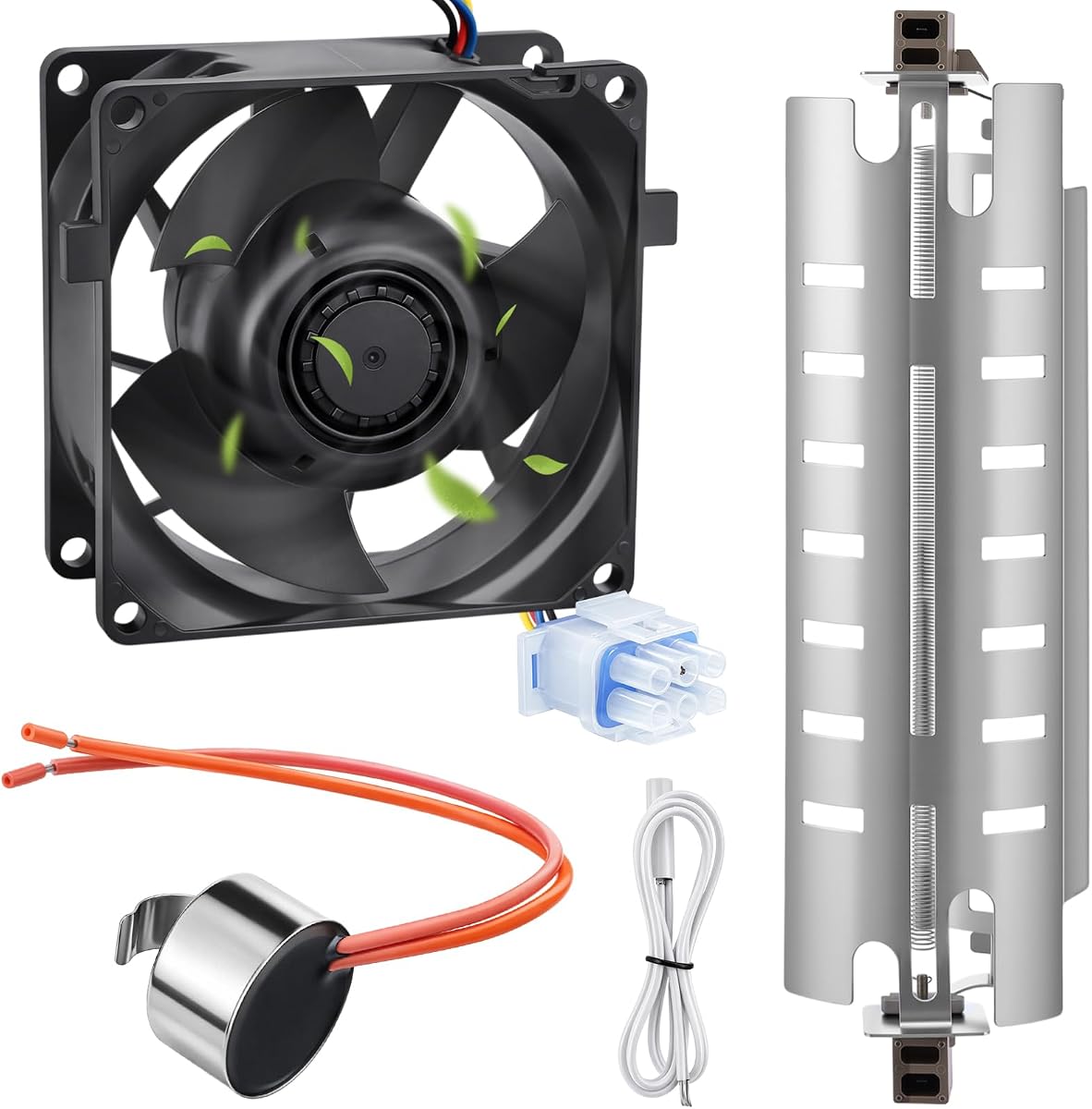 Lounsweer 4 Pcs Wr60x26866 Refrigerator Evaporator Fan Motor Compatible with Ge Refrigrator, Wr51x10055 Refrigerator Defrost Heater, Wr55x10025 Temperature Sensor, Wr50x10068 High Limit Thermostat