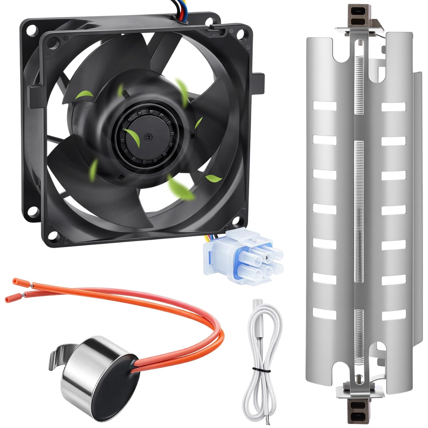Lounsweer 4 Pcs Wr60x26866 Refrigerator Evaporator Fan Motor Compatible with Ge Refrigrator, Wr51x10055 Refrigerator Defrost Heater, Wr55x10025 Temperature Sensor, Wr50x10068 High Limit Thermostat