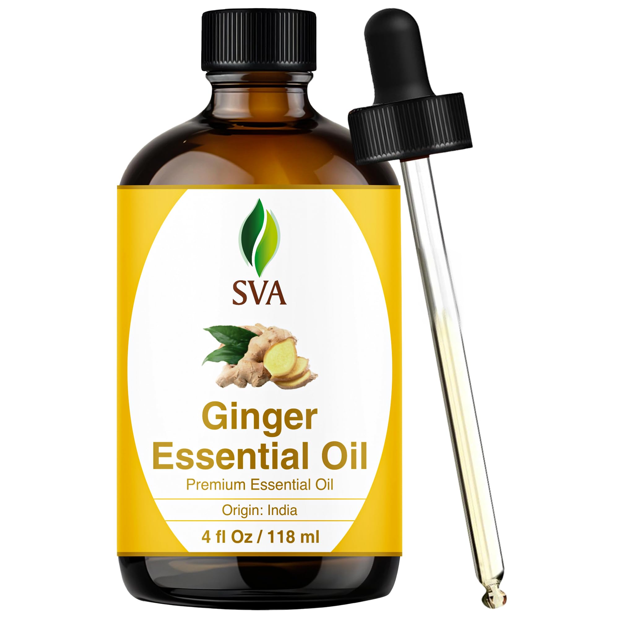 ginger essential oil scalp spray bottle with ingredients labeled