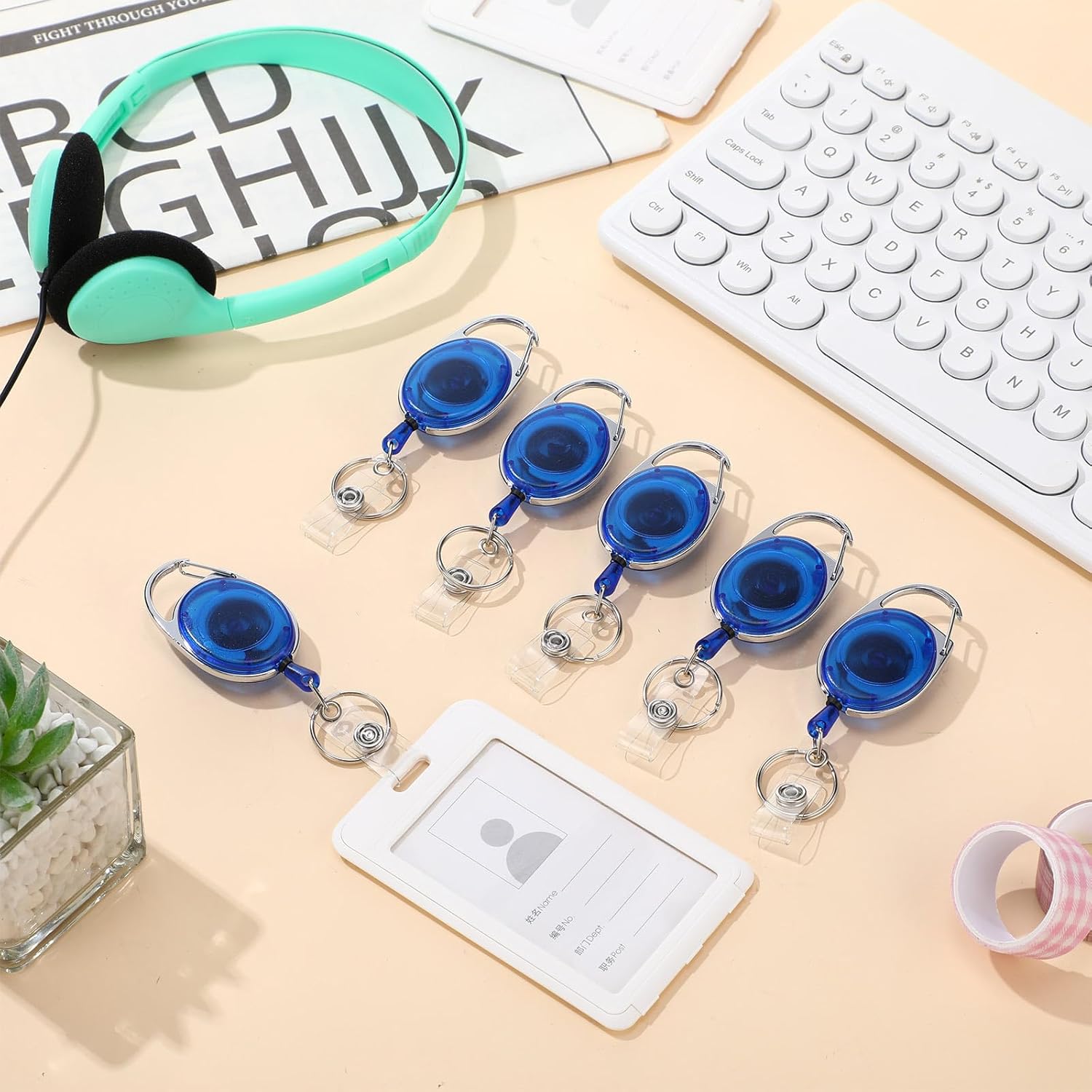 Honoson 50 Pcs Heavy Duty Retractable Badge Reels Batch ID Badge Holder Retractable Clip Bulk Key Holder with Ring for Office Worker Employee, Doctor Nurse Gifts (Blue)