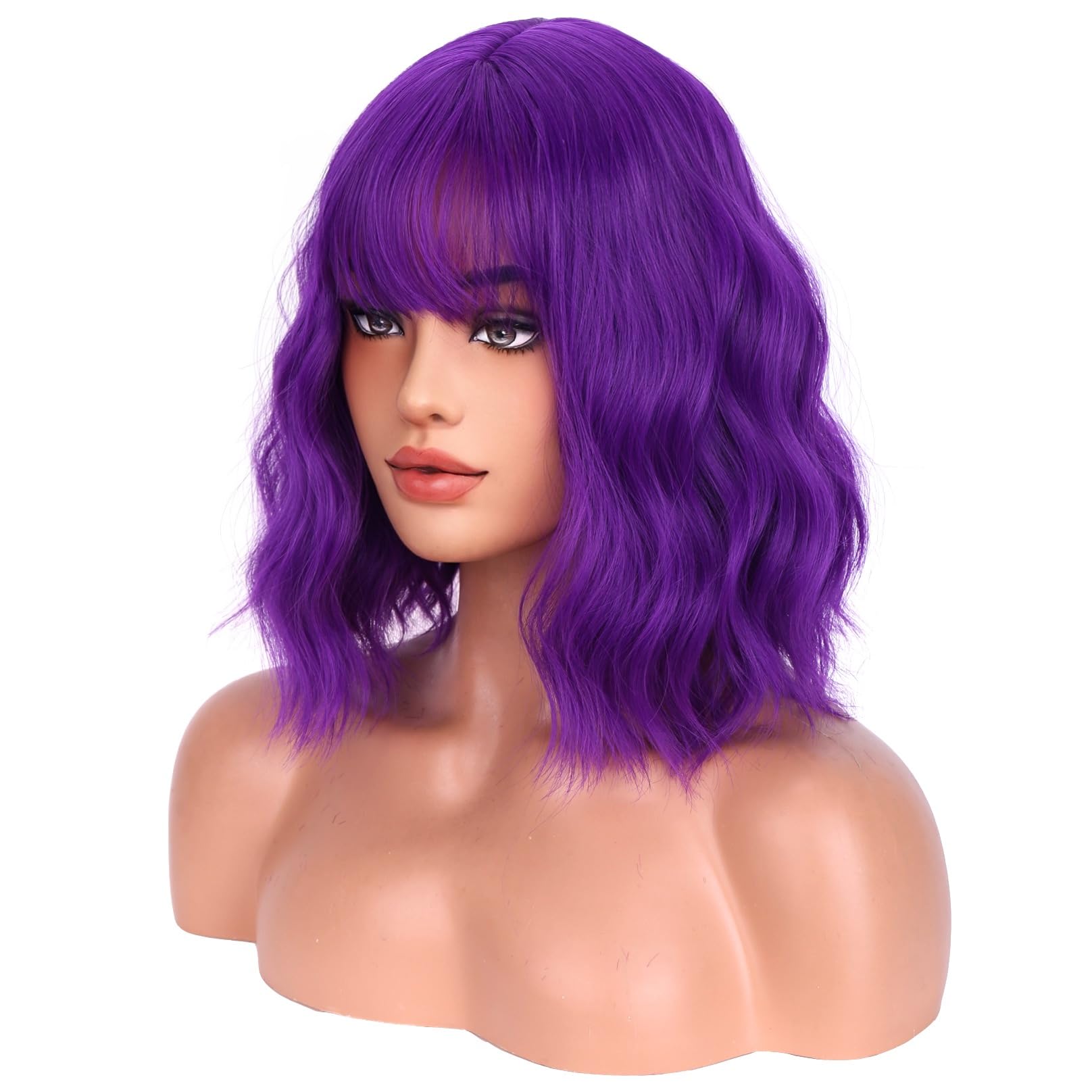 BERON Short Curly Synthetic Wig with Bangs and Adjustable Cap