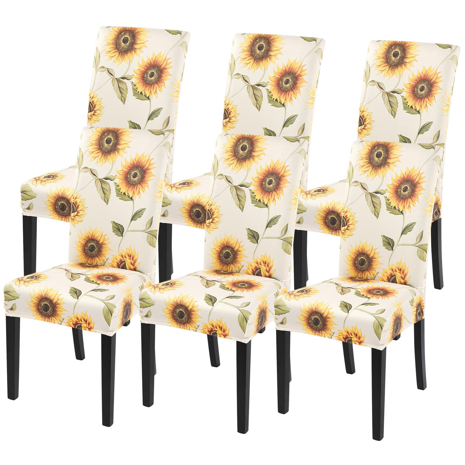 SearchI Printed Dining Room Chair Covers Set of 6, Stretch Kitchen Chair Covers Washable Parsons Chair Slipcover Removable Dining Chair Protectors for Hotel,Ceremony(Sunflower)