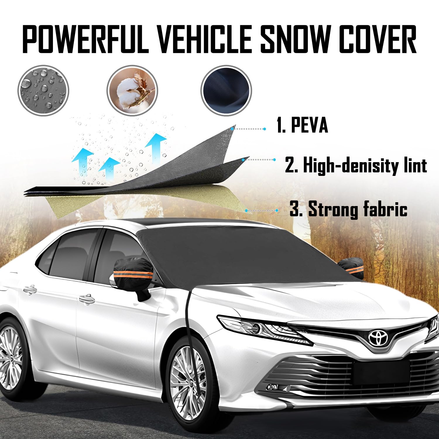 Windshield Cover for Cars, Trucks, Vans - 86x50 Inch Waterproof All Weather Winter Snow Frost Ice Sun Shade Cover with Side Mirror Covers, Automotive Exterior Accessories