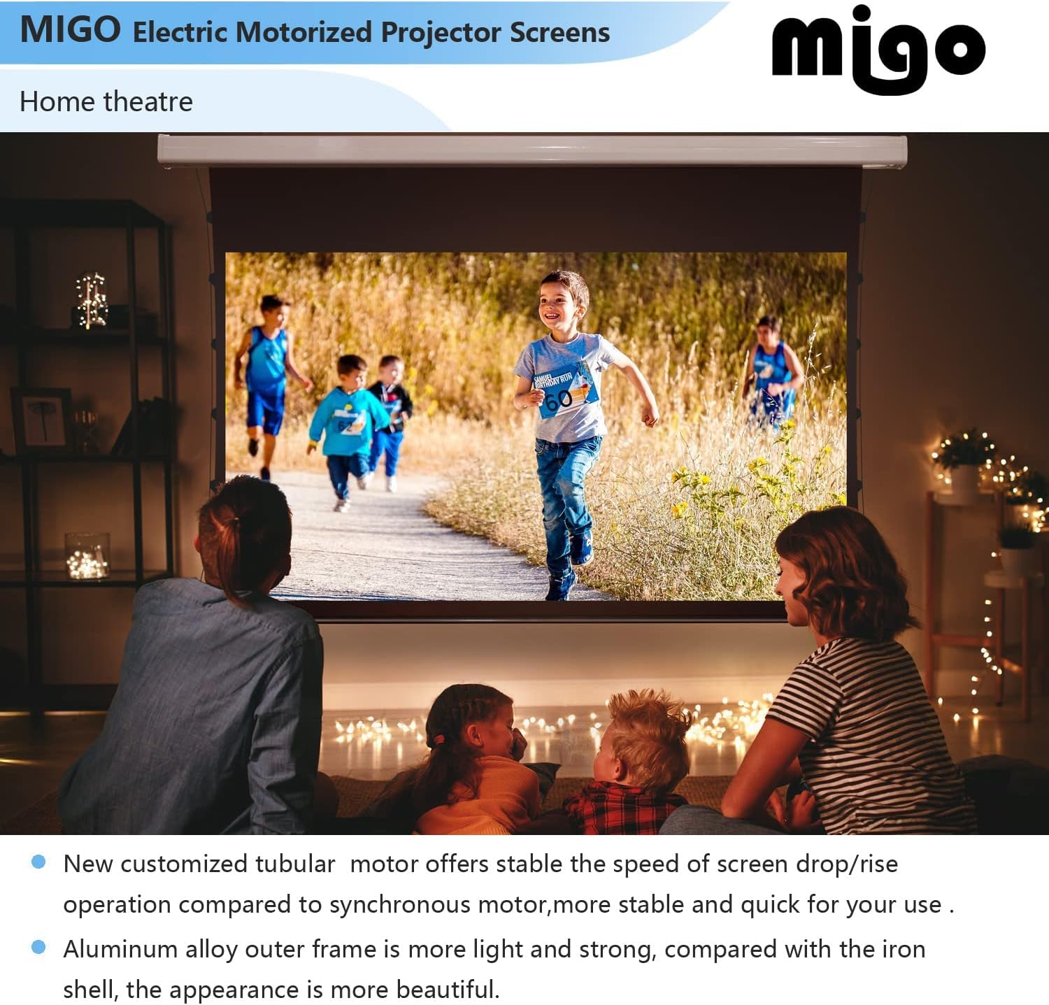 MIGO 150 Inch Pull Down Electric Projector Screen, Grey Crystal 2.0 Gain Partial Ambient Light 4K Tab-Tension Projector Screen Wall & Ceiling Mount for Short Throw Projector Movie Home Theater Cinema