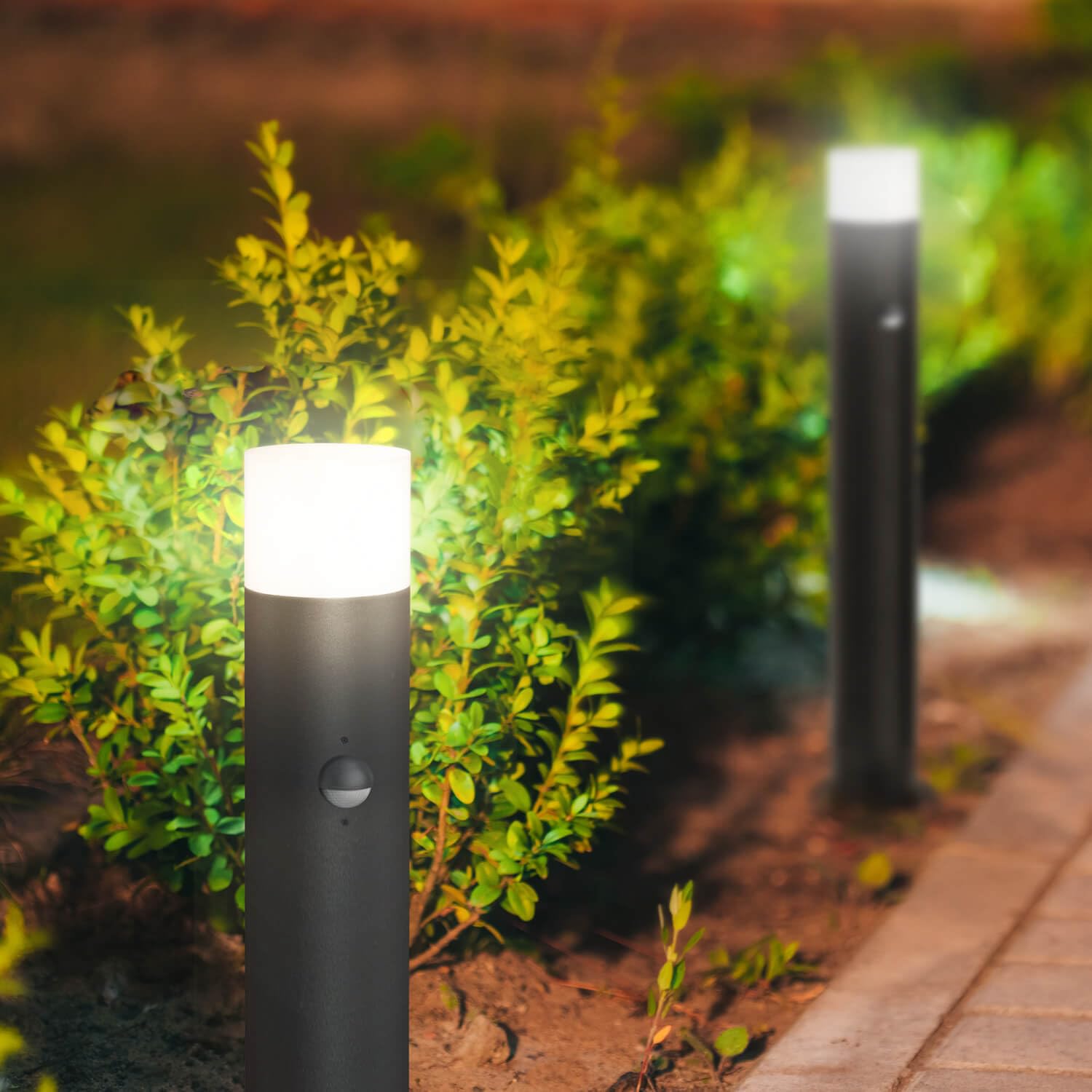 LED Universum - Wegeleuchte 80cm Rund Anthrazit mit Bewegungsmelder aus Aluguss Außenleuchte witterungsbeständig für LED Leuchtmittel E27 Gartenleuchte IP44