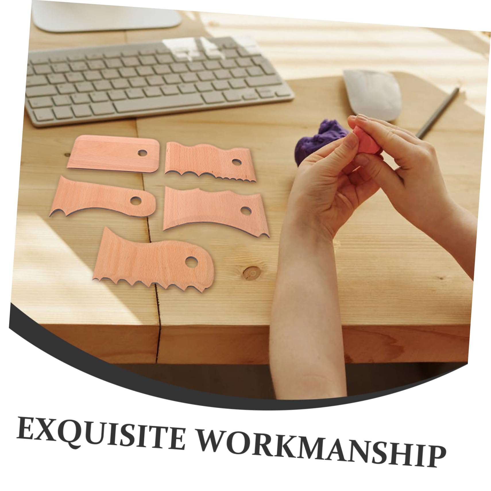 Holibanna Conjunto De Herramientas De Cerámica Kit De Talla De Cerámica Esculpiendo Cortador Manual De Bricolaje Herramienta De Estatuilla De Cerámica Madera Beige 5 Piezas X 4