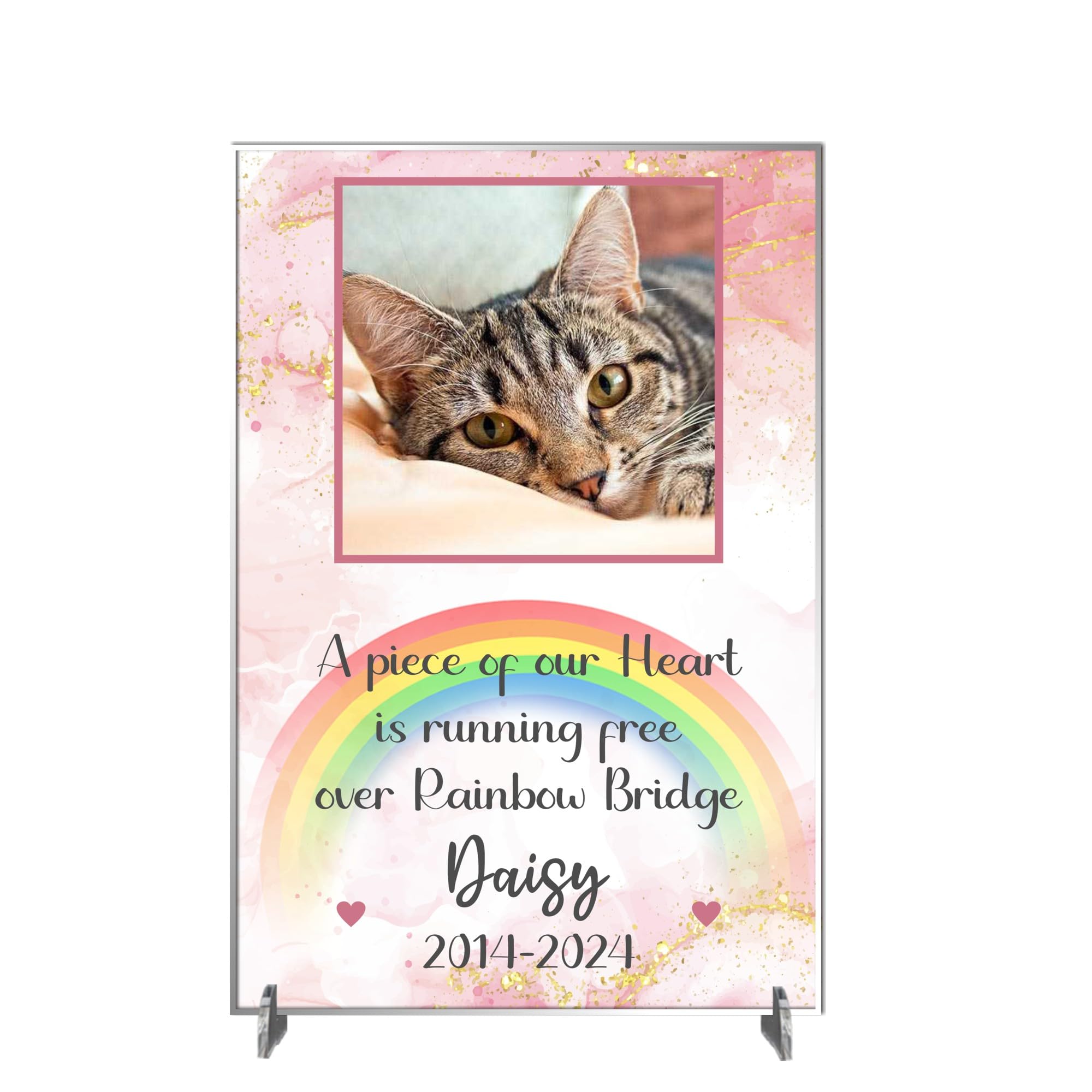 Personalised Pet Bereavement Photo Plaque with Custom Text - Available in MDF or Acrylic, Choice of Colours, Size 148mm x 210mm 'In Loving Memory' Tribute for Pets (Acrylic A4 30cm x 21cm, Pink)