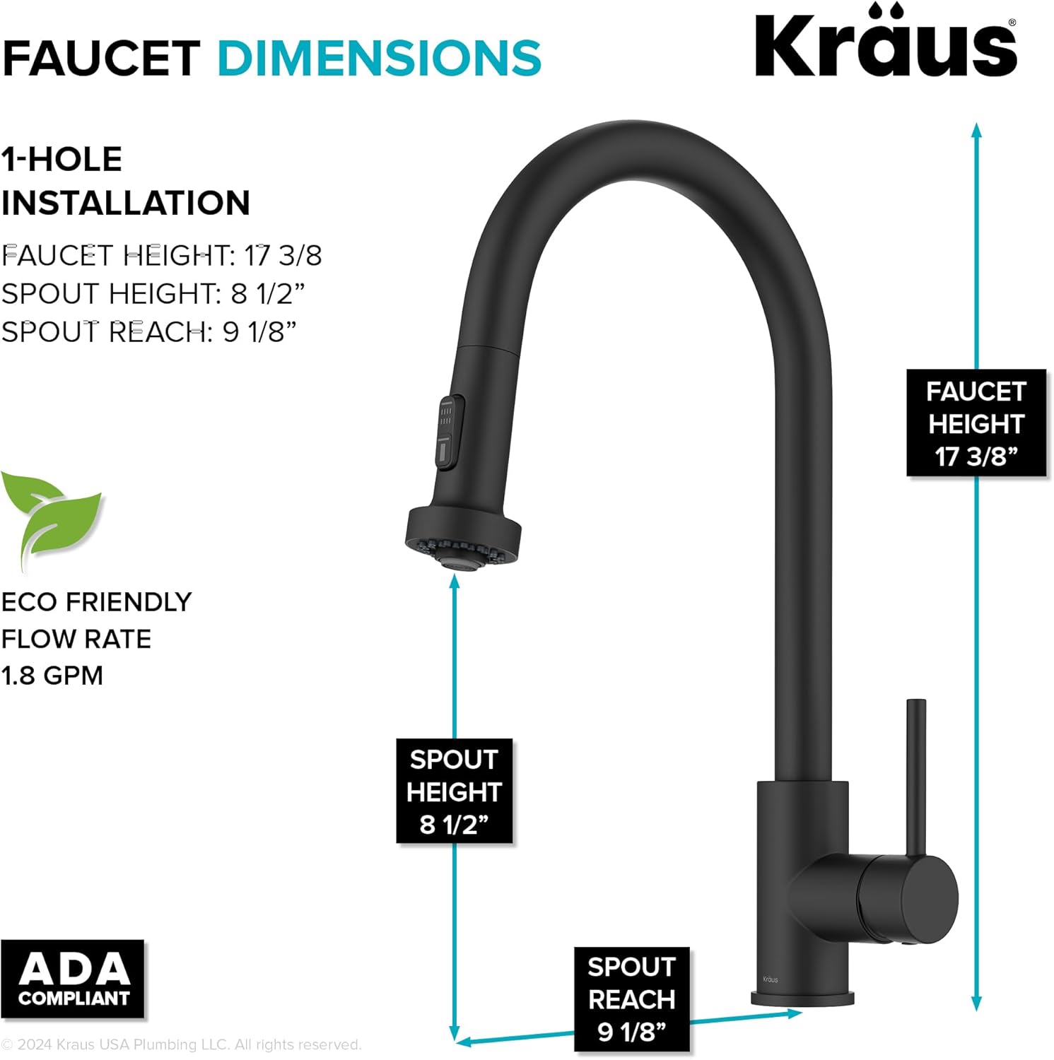 KRAUS Bolden 2-Function Single Handle Pull Down Kitchen Faucet in Matte Black, KPF-1616MB - Image 4