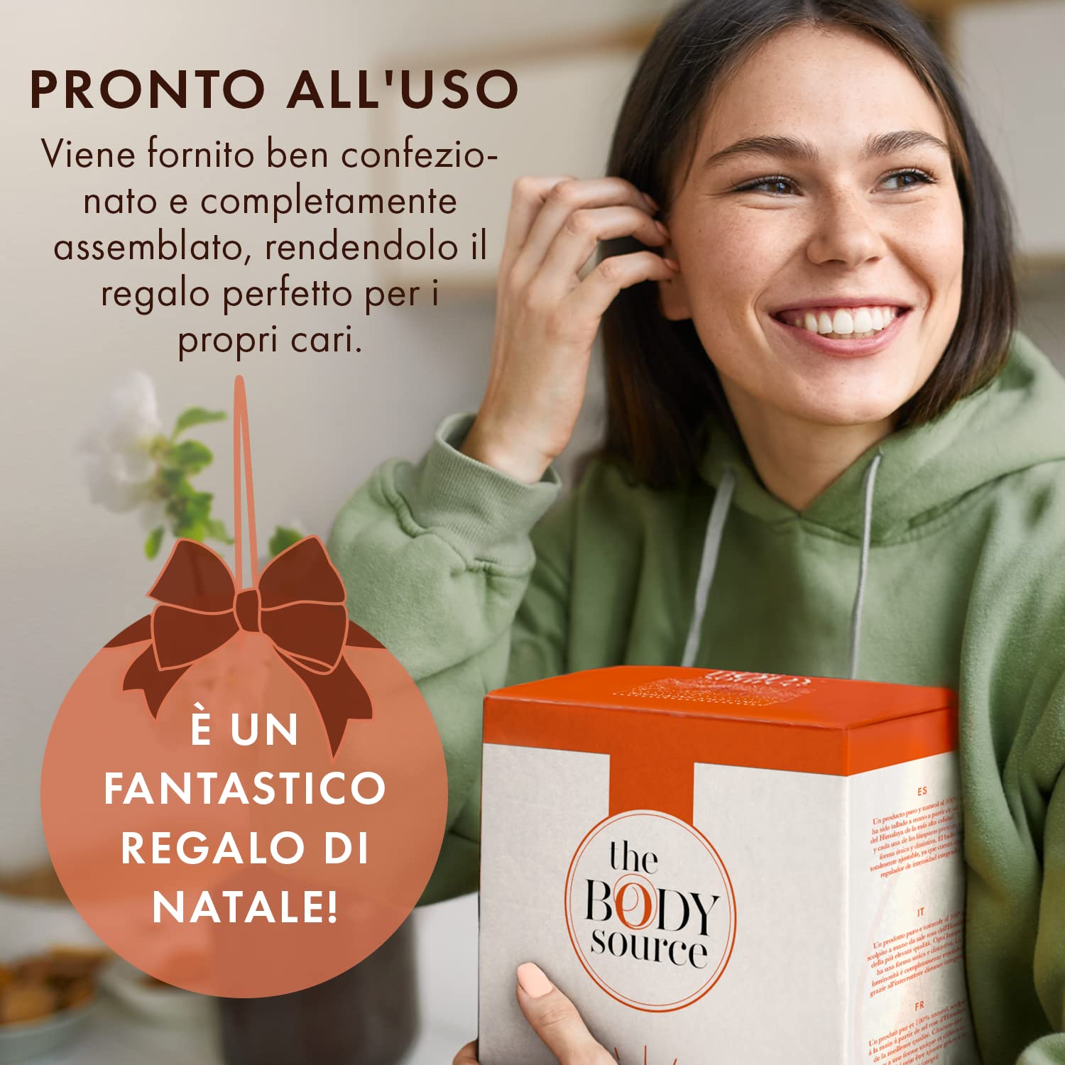 the body source Lampada di Sale Himalayano (3-5 kg) con Varialuce, Completamente Naturale e Realizzata a Mano con Base in Legno