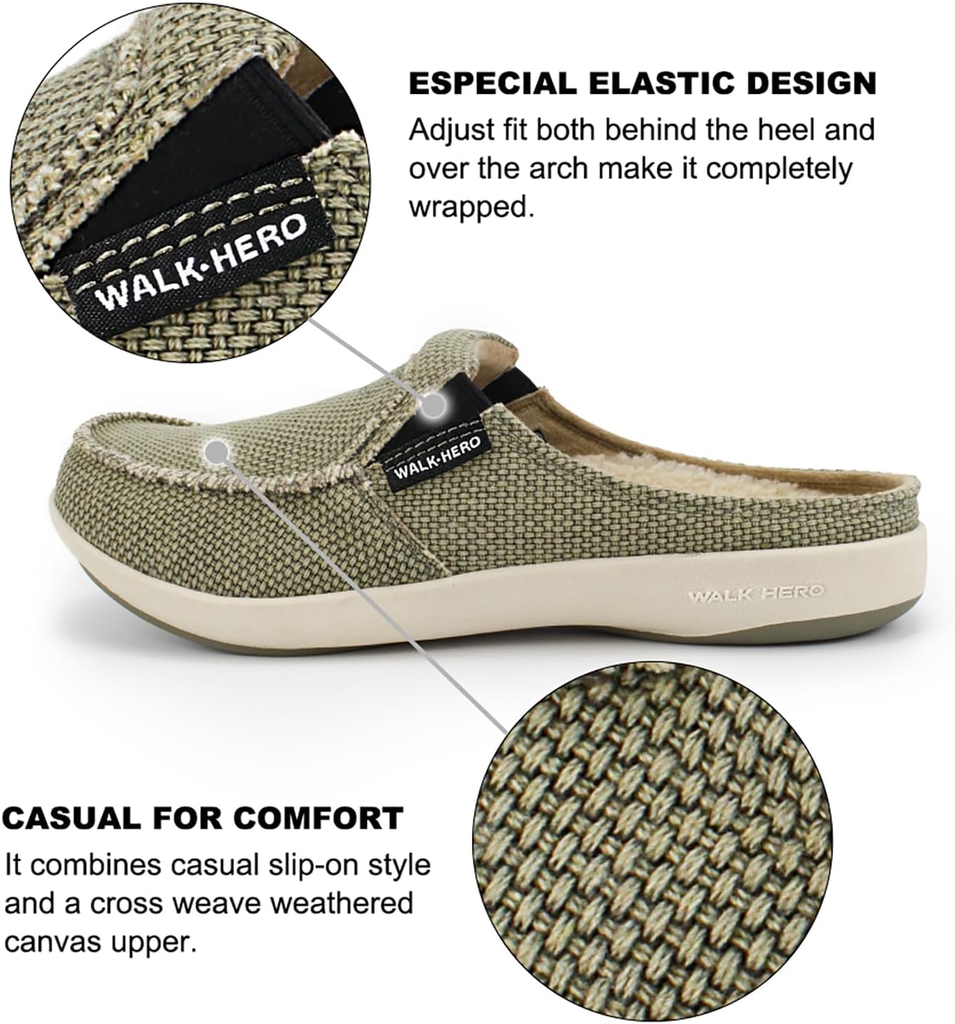 Mens Slippers with Arch Support, Canvas House Slipper for Men with Velvet Lining, Slip On Clog, Indoor Outdoor House Shoes with Anti-Skid Rubber Sole - Image 6