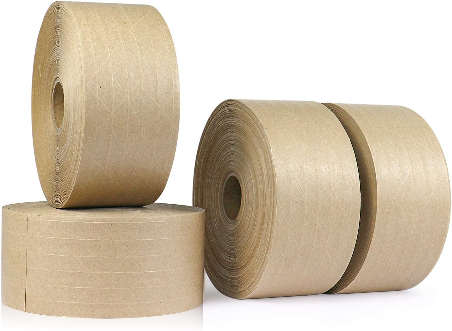 BOMEI PACK Reinforced Kraft Paper Packing Tape, 4 Pack 2.75 inch x 380 ft, Water Activated Gummed Kraft Tape for Heavy Duty Secure Packing, Shipping and Moving