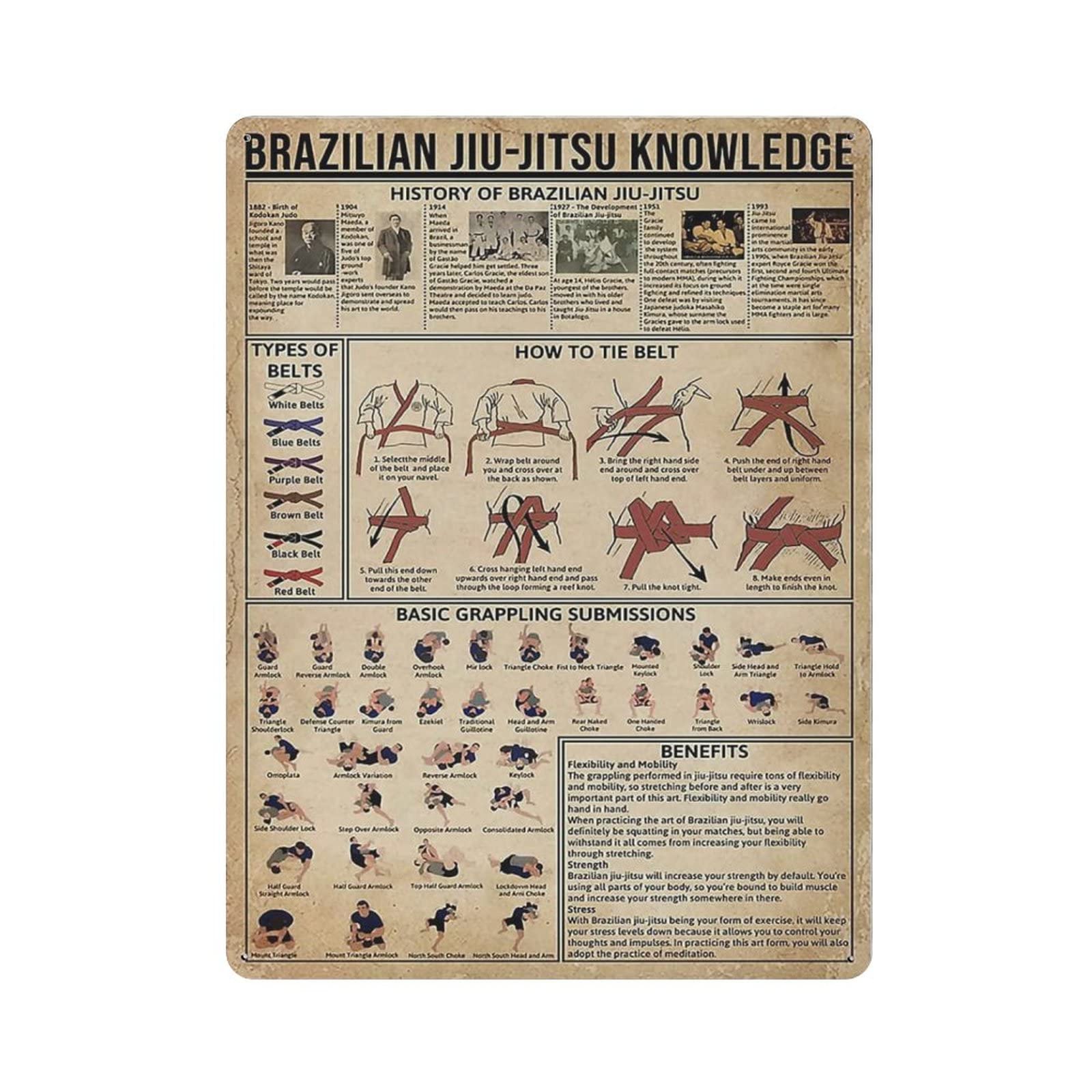 AOOEDM Brazilian Jiu-jitsu Knowledge Metal Sign for Home Coffee Garage Wall Decor Vintage Poster Bar Signs for Home Bar Retro Metal Tin Sign