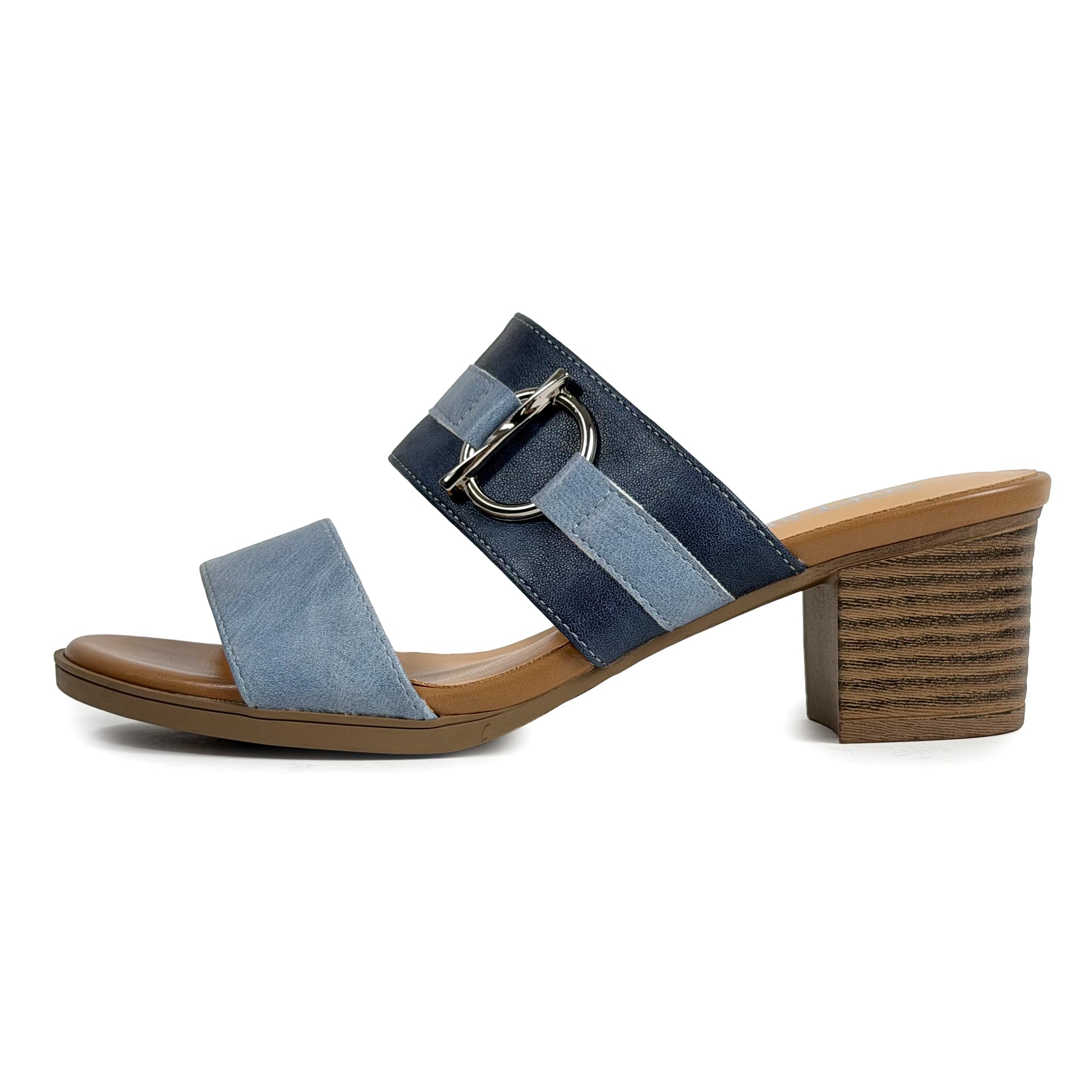 JOMIX Sandali Donna con Tacco Largo 4,8 cm Eleganti Estivi Ciabatte con Tacco Comodo Punta Aperta Mule Slip On con Fibbia Metallizzata per Ufficio Vacanze Tempo Libero
