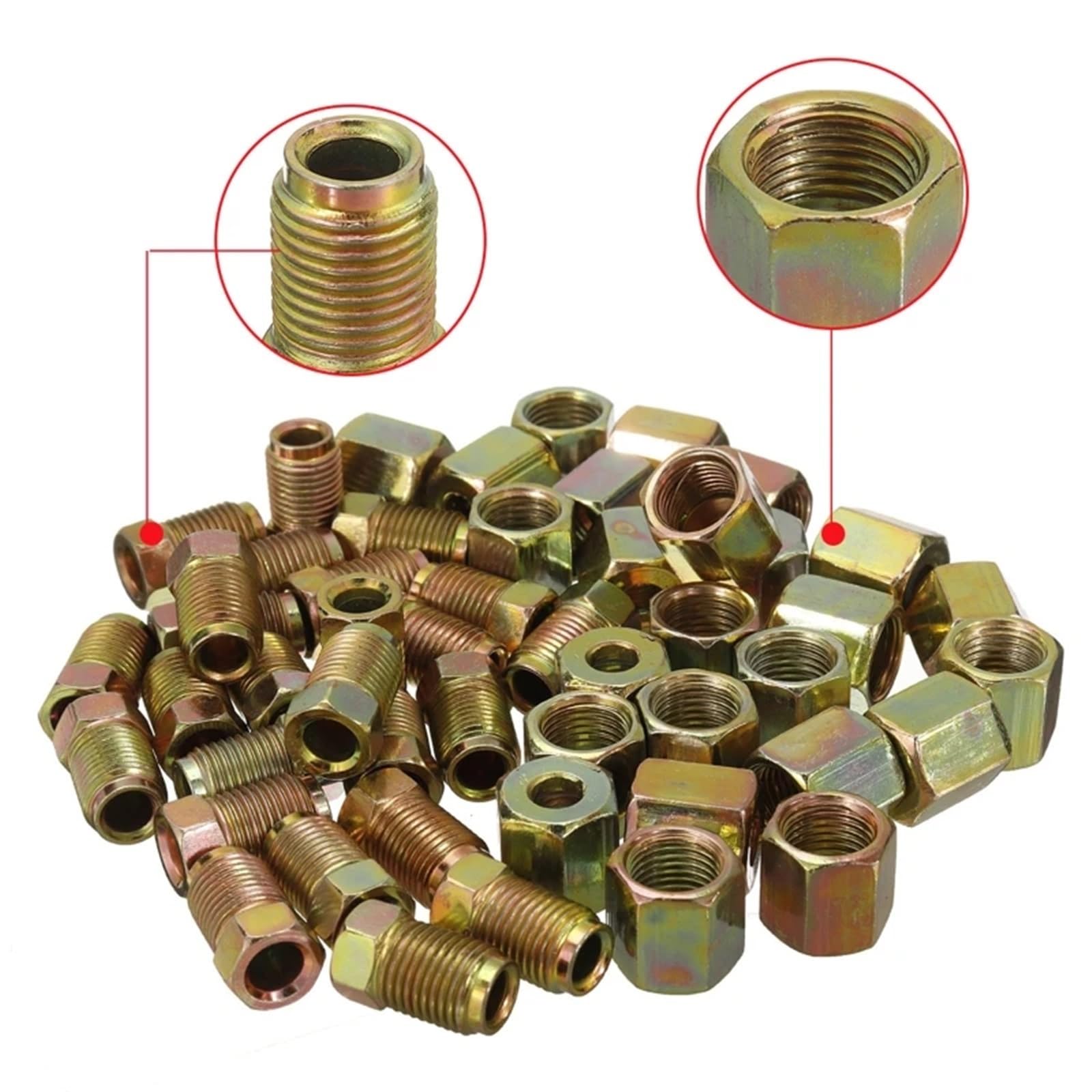 Miedziany wąż hamulcowy do samochodu 50 Szt. Adapterów Do Przewodów Hamulcowych Samochodowych 3/16" 10 Mm X 1 Mm, Gwinty Metalowe, Asortyment Złączy