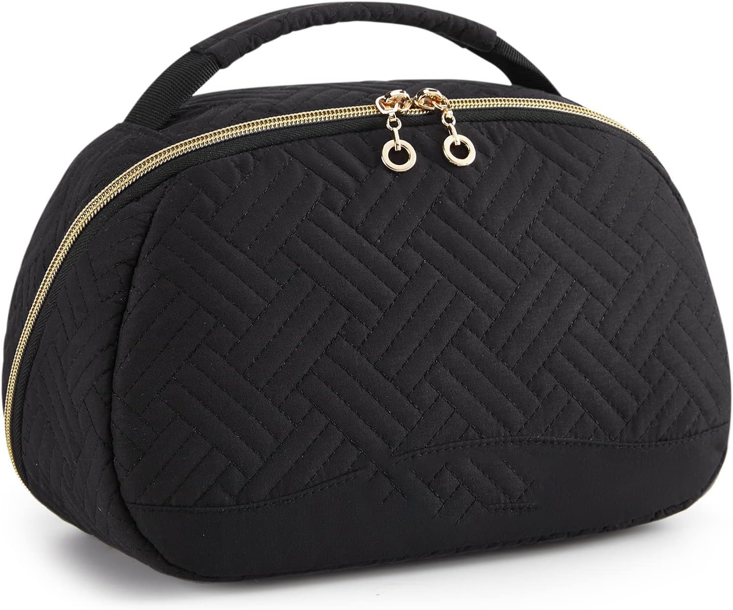 Reise-Kulturtasche für Frauen, extra große Öffnung, Kulturbeutel, wasserabweisend, Reiseutensilien, Doppelwege-Reißverschlüsse, Kosmetiktasche mit Tragegriff, Schwarz