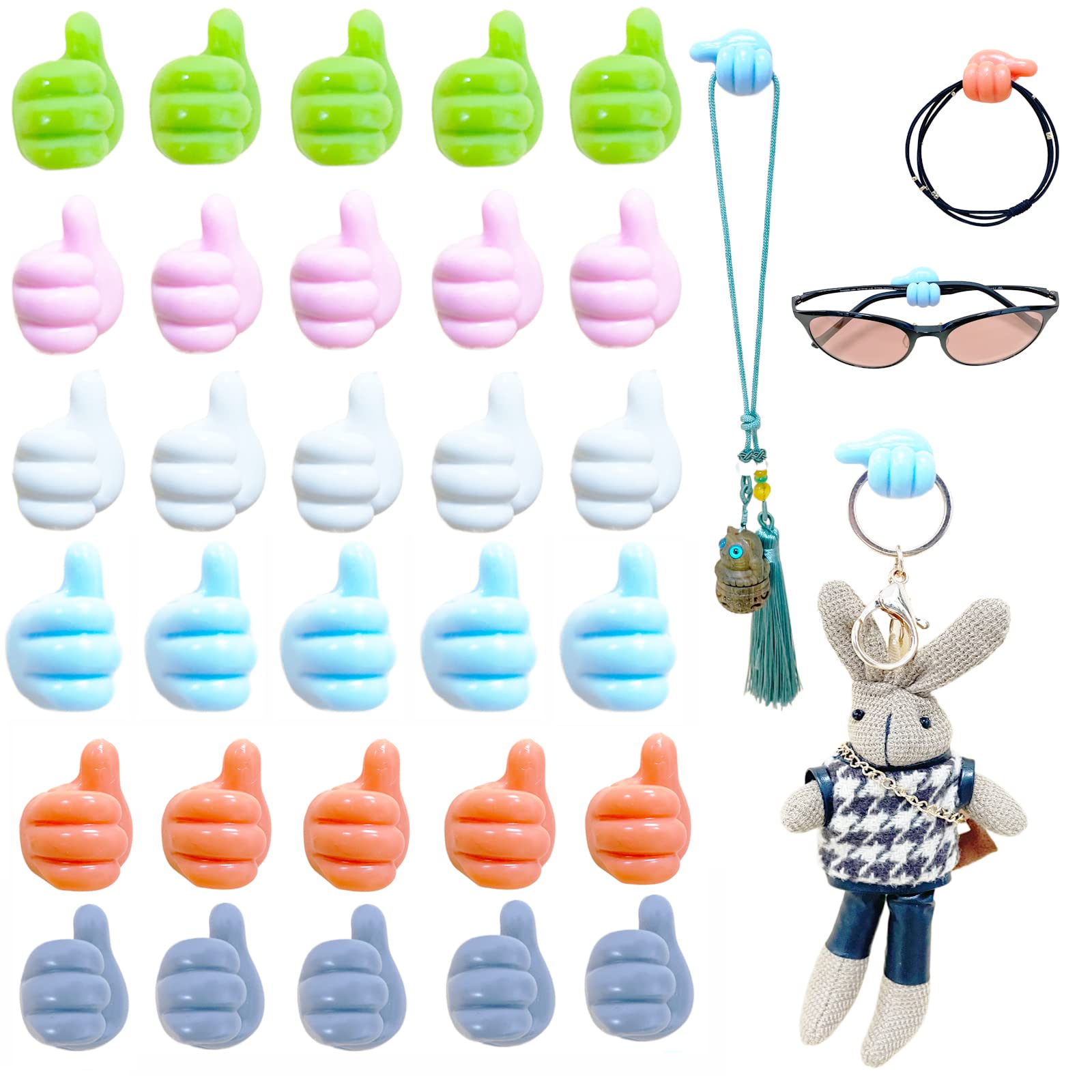 LKBBC30 Pcs Silicone Thumb Hooks, Multifunction Self-Adhesive Cable Clip, Key Hook Wall Hangers Holder Desktop Cord