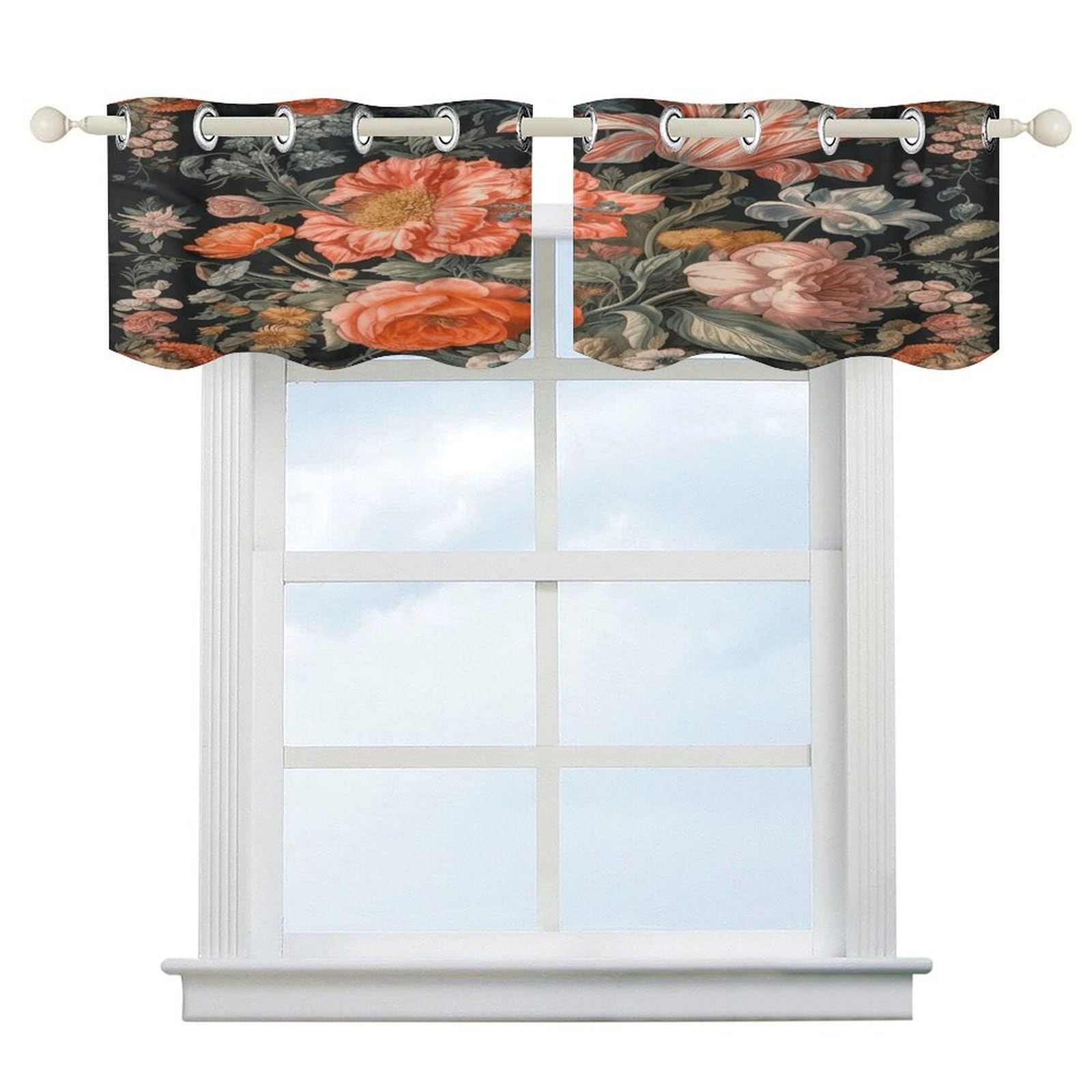Fekiloot Style Orange Flower Pattern Short Curtains Valance Curtain