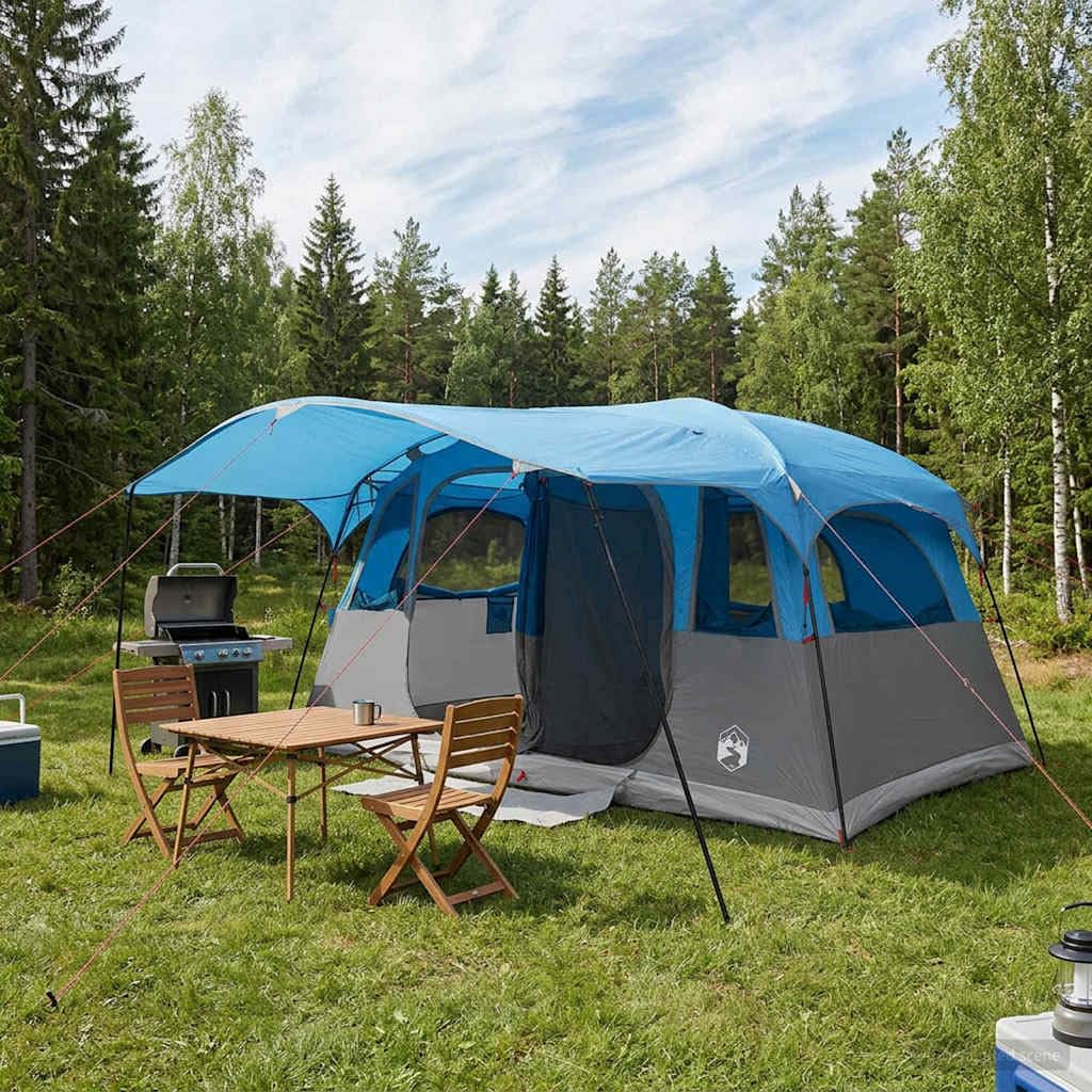 Tenda da campeggio per 10 persone, verde, poliestere e acciaio