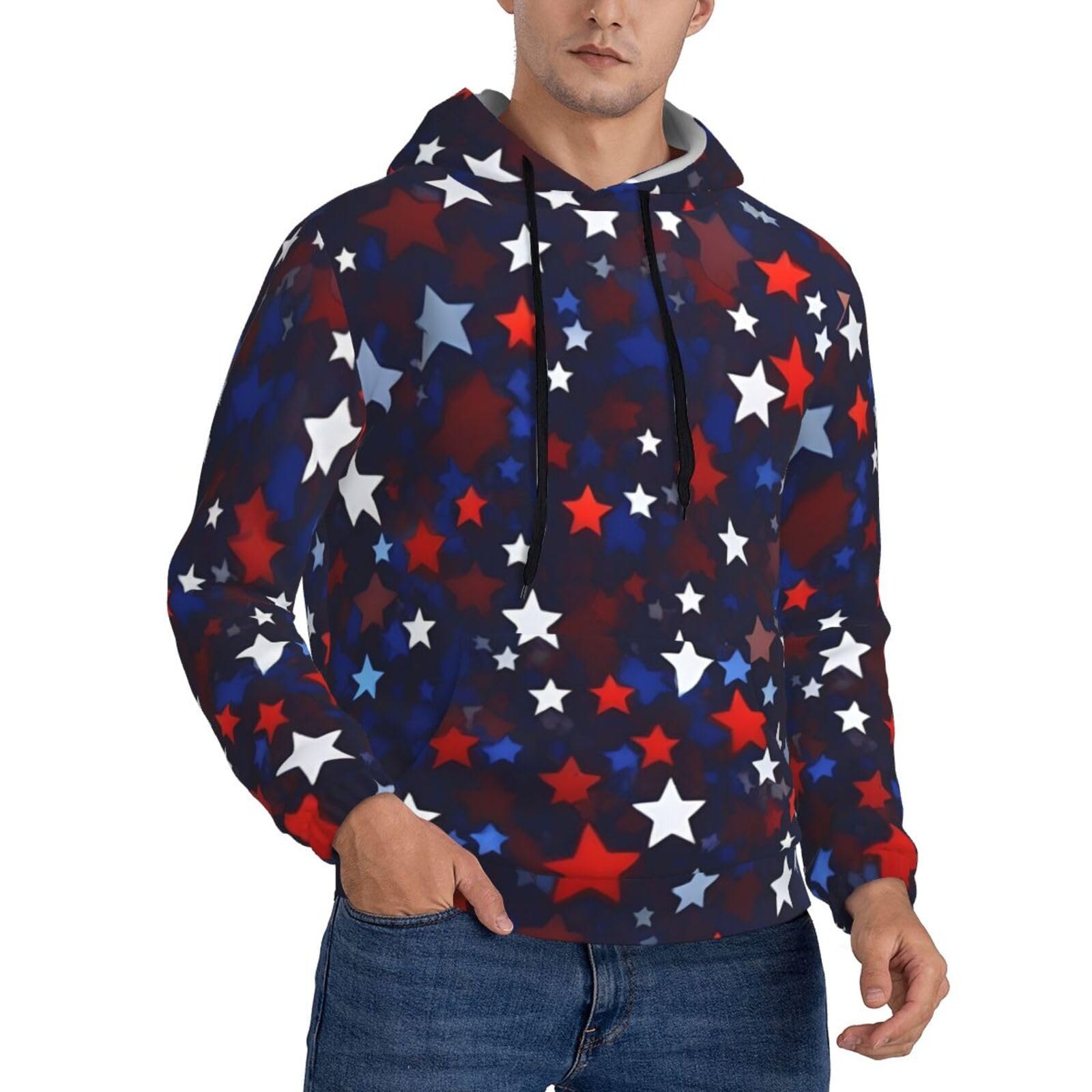 Sweat à capuche homme étoiles rouges et bleues pour look décontracté - 7