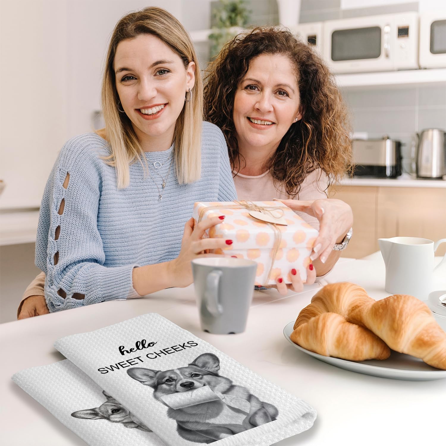 Corgi Dog Bathroom Hand Towels, Hello Sweet Cheeks Bathroom Decor, Corgi Lover Gifts, Corgy Mom Gifts Decorative Hand Towels for Bath Room Washroom Restroom, 16x24 Inches Set of 4