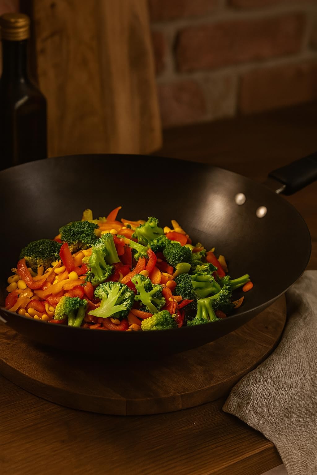 Wok traditionnel en acier au carbone 33 cm antiadhésif noir tous feux