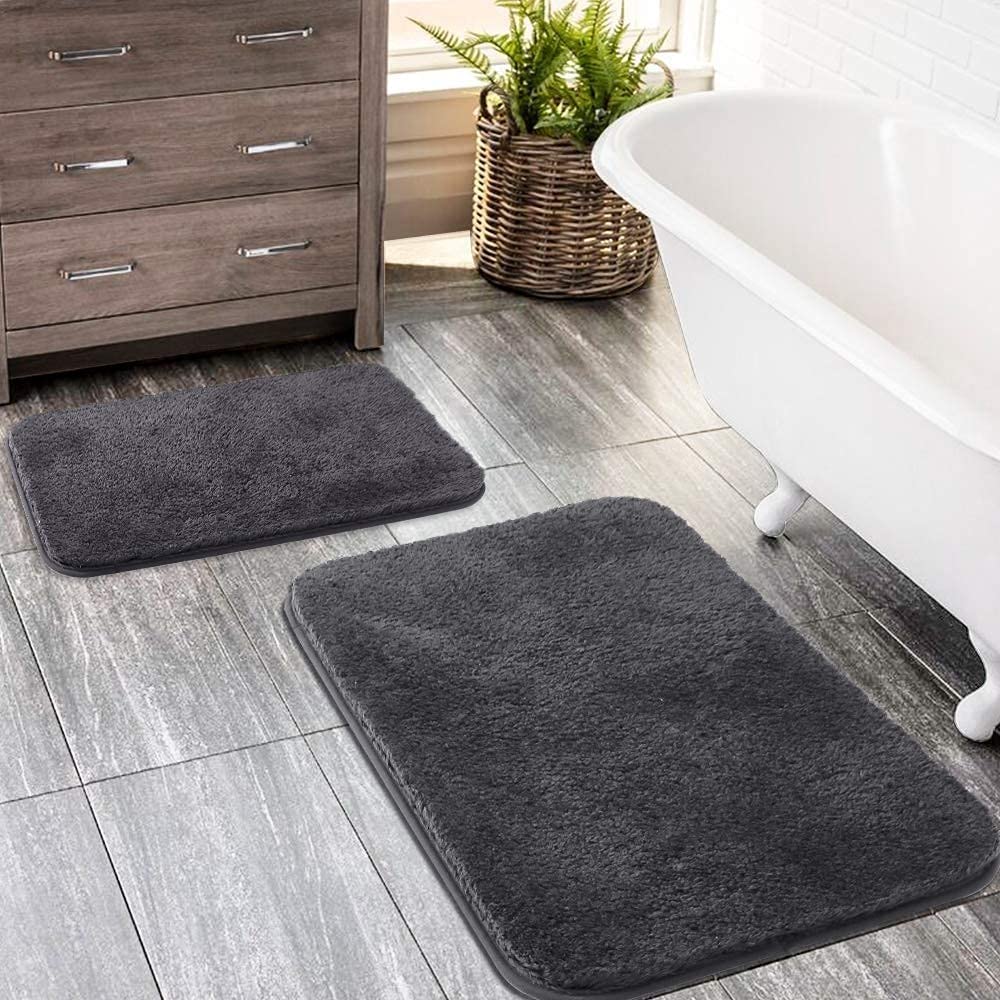 LUCRE Indoor Bath Mats for Bathroom Solid Super Soft Microfiber Bath Mat (16"X24") Grey Model M2436