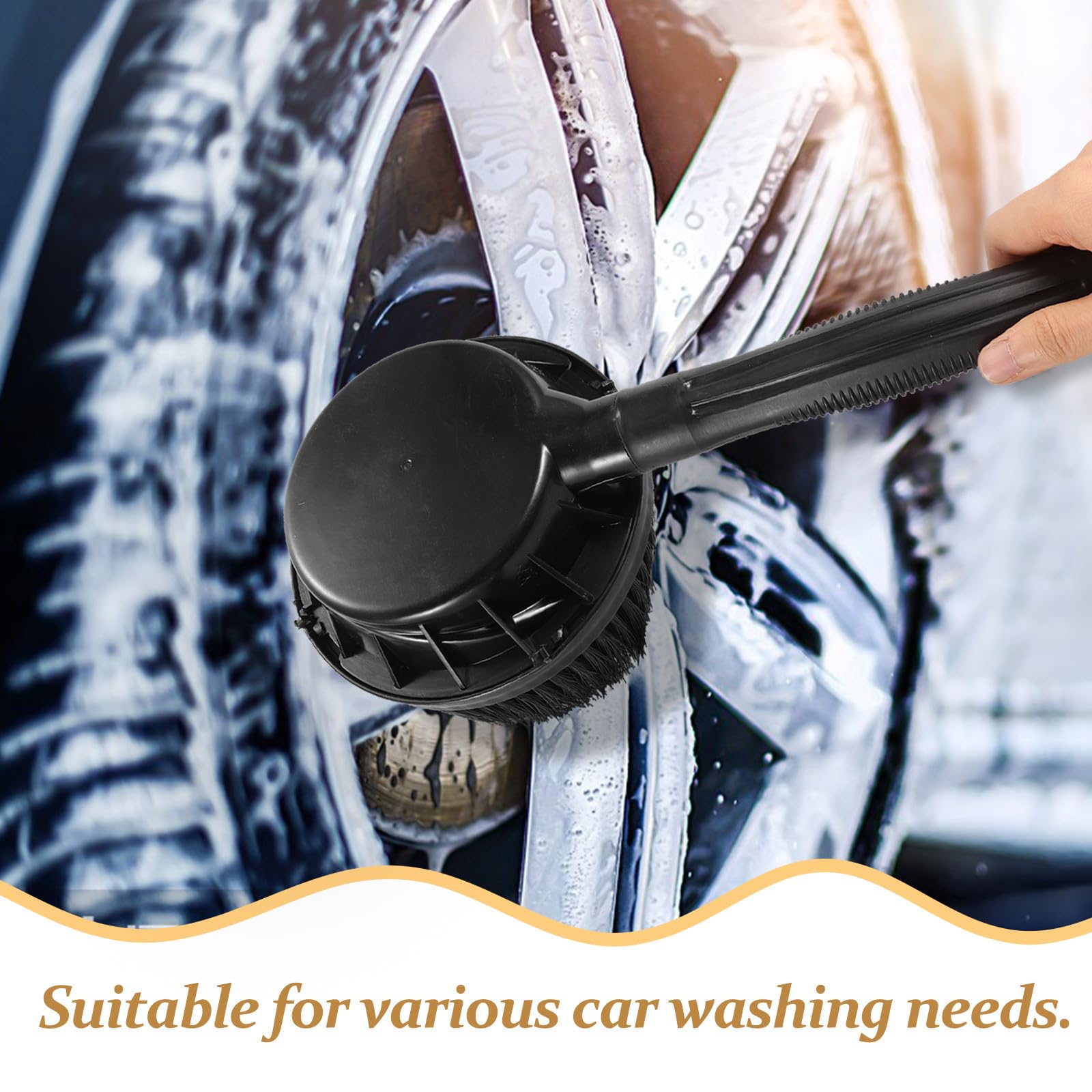 Spazzola Ruote Auto per Pulizia Pneumatici Nera in ABS | Compatibile la Maggior Parte dei Washer a Pressione, Raggiunge Spazi Stretti, per Lavaggio Cerchi