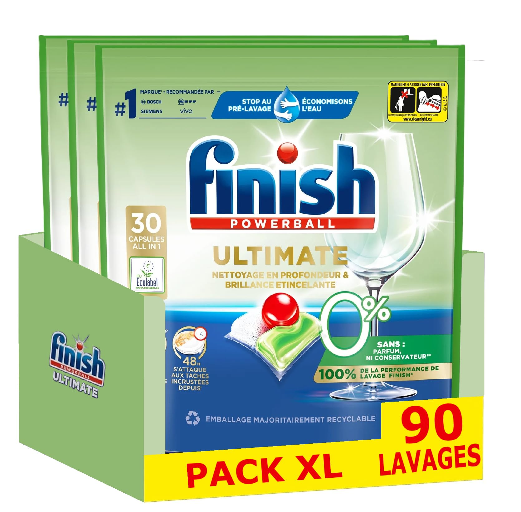 Finish Ultimate 0% Pastilles Lave-Vaisselles - lot de 3 x 30 capsules