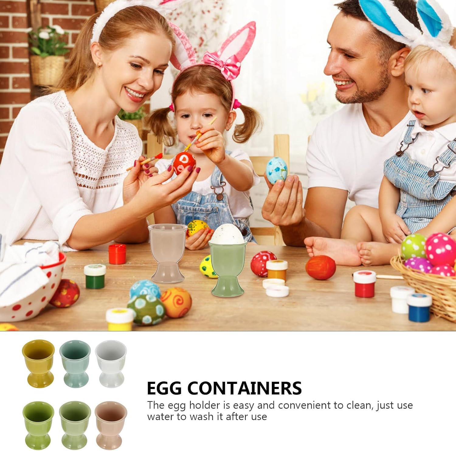 6pcs Ceramic Egg Cups for Boiled Eggs with Flat Stable Base, Simple