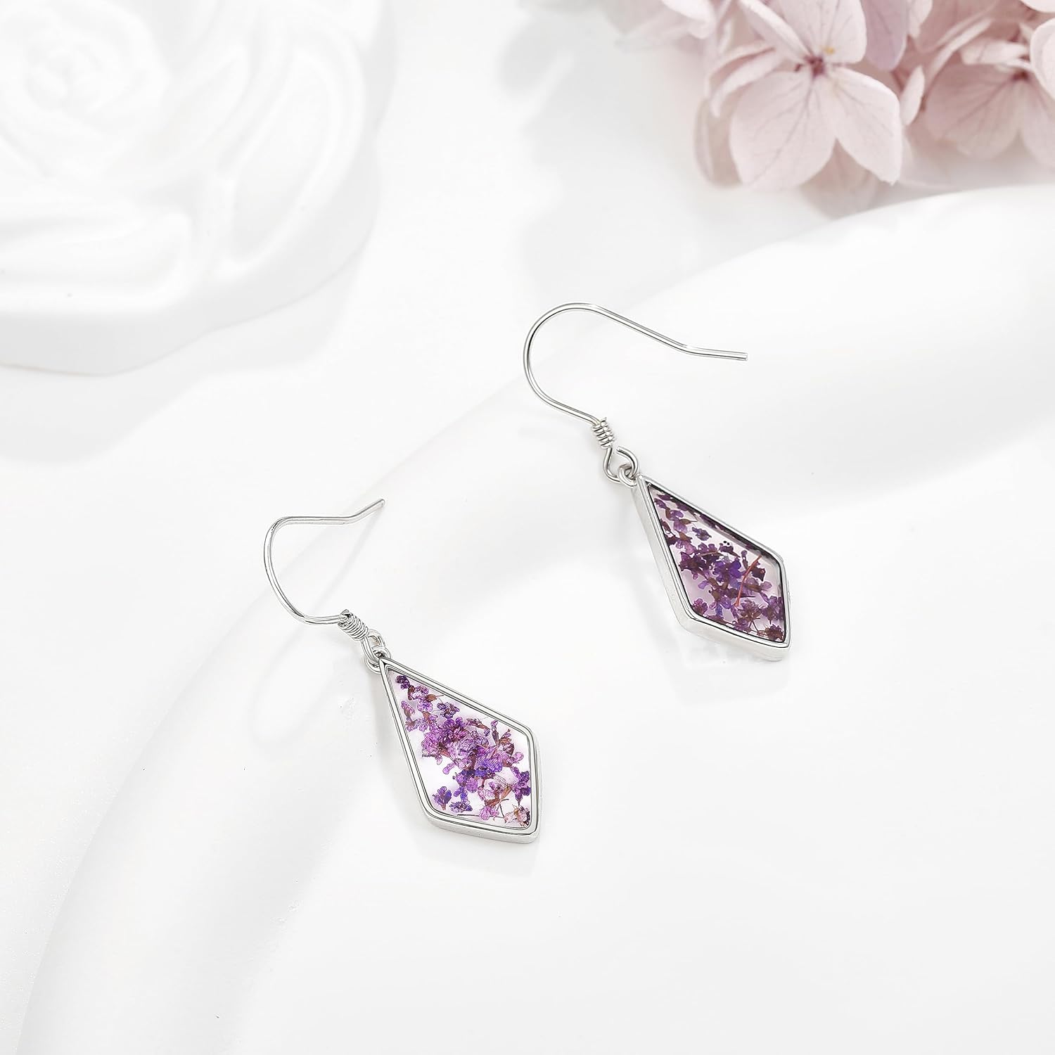 Scottish Thistle/Daffodil/Lily/Pressed Flower Earrings Sterling Silver Flower Dangle Earrings Jewelry Gifts for Women