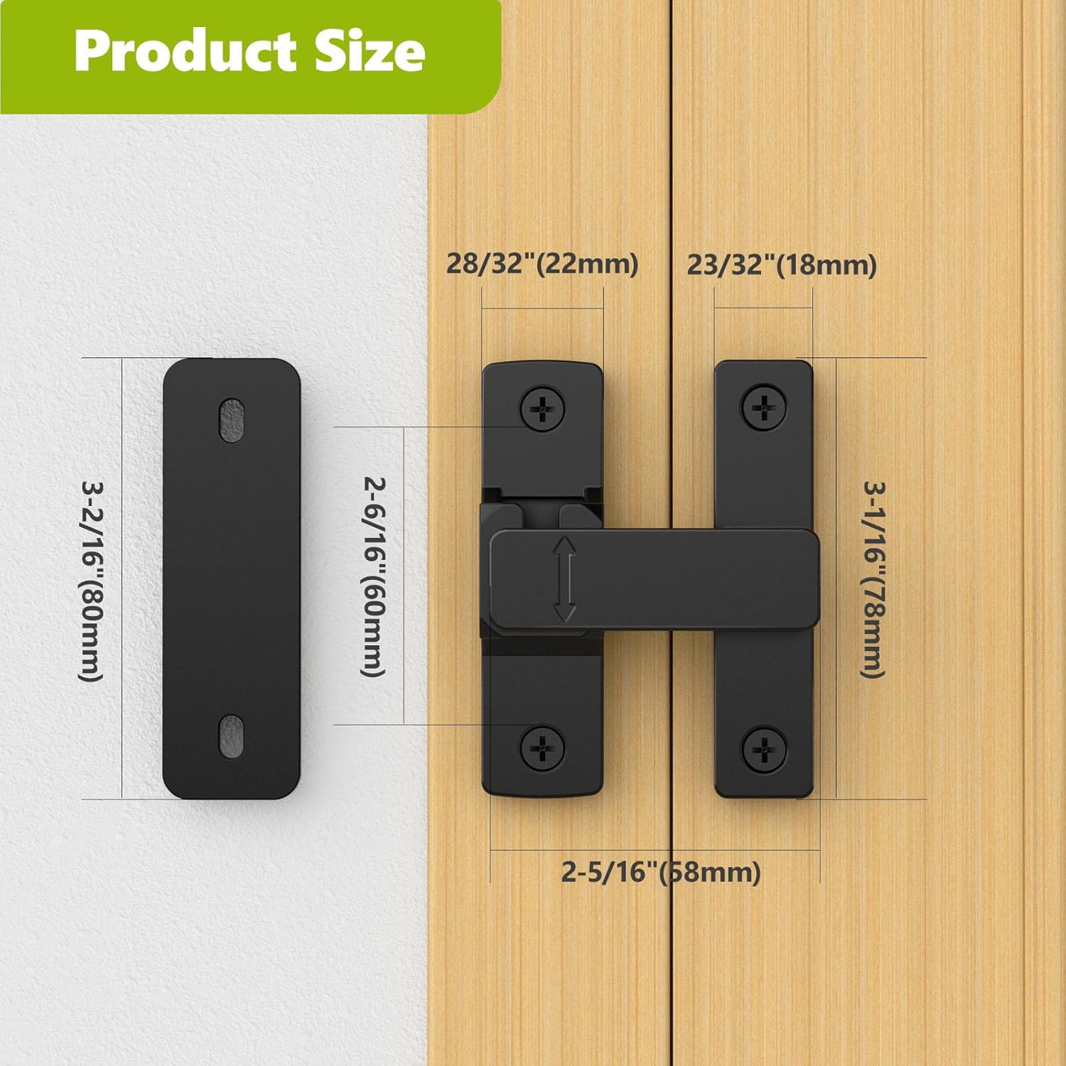 Barn Door Lock, 90/180 Degree Zinc Hardware Sliding Door Lock, Heavy Duty Flip Safety Door Latch for Screen, Cabinets, Bathrooms, Gardens, Barns, Pet Doors, Window Cabinets (Black-2Pack)