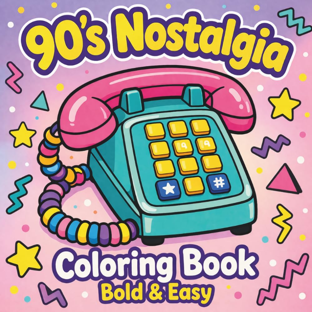 90’s Nostalgia Coloring Book Bold & Easy: Retro Designs – Fun 90s Objects, Toys, and Throwback Vibes for Relaxation and Creativity