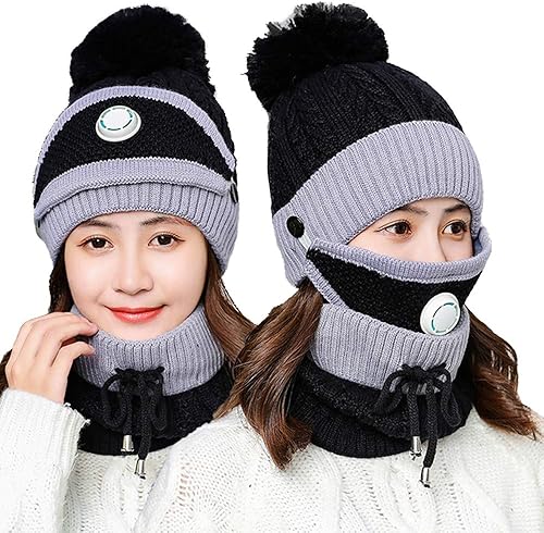 Conjunto de gorro de punto de invierno para mujer y niña, con forro polar suave y cálido, gorro de esquí de invierno con pompón