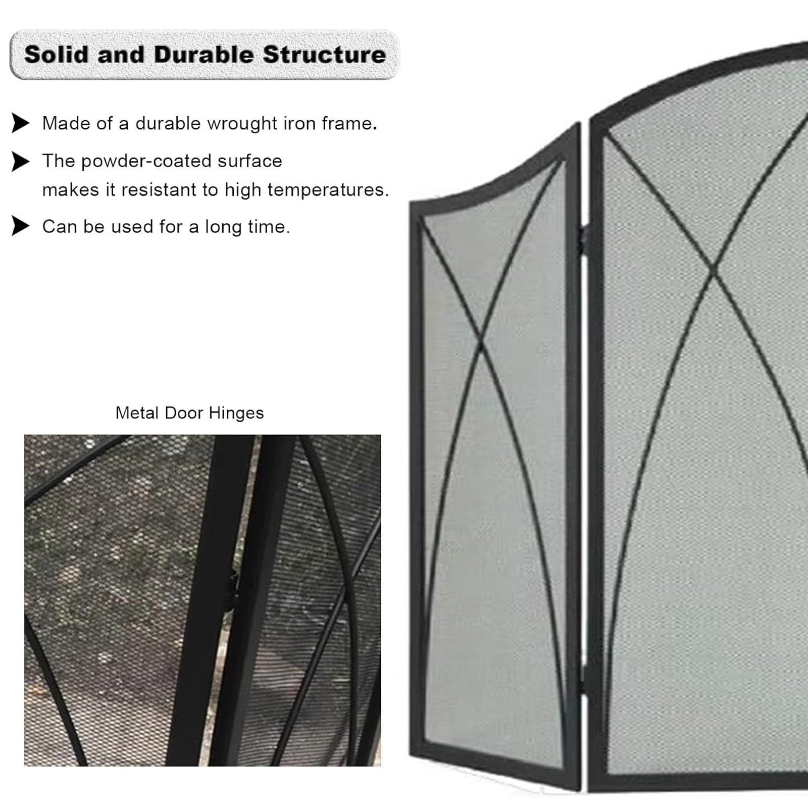 Pantalla para Chimenea Moderna Plegable, Protector de Chispas de Hierro Forjado, Barrera de Seguridad para Chimeneas, Fácil Instalación