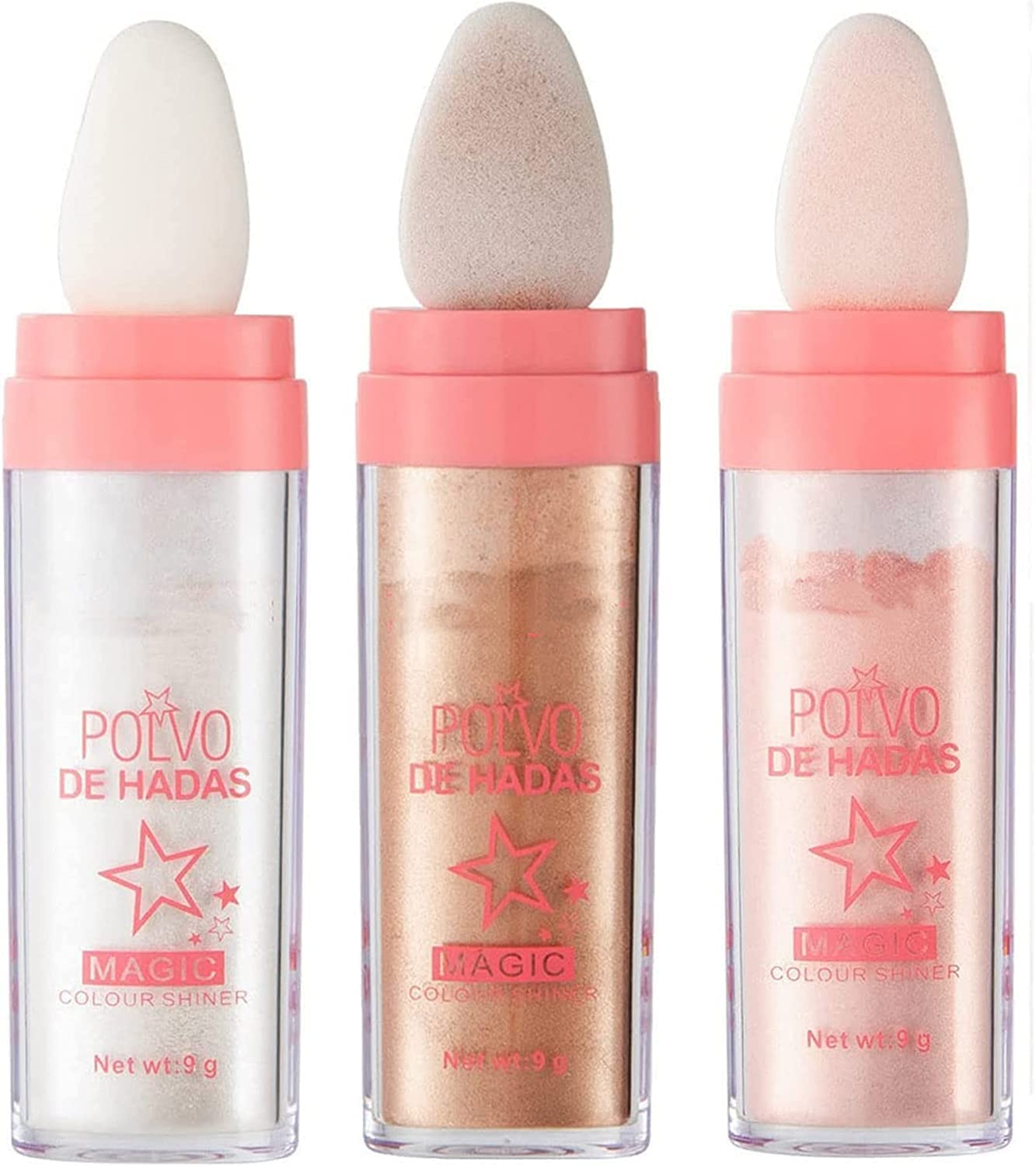 Highlighter Powder Stick, Body Glitter Highlighter Makeup, Brightens Makeup Stick for Face Body Hair Cosmetic, Highlighter Body Brightens the Natural Three-dimensional Face Powder Blusher 3 Pack White Moonbeam+Fairy Pink+Gloden Brown