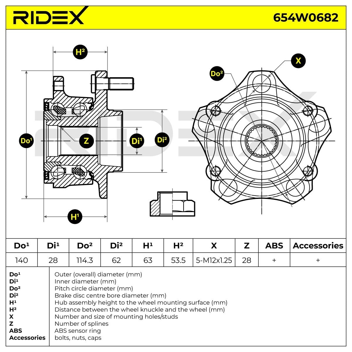 RIDEX 654W0682 Juego de cojinete de rueda Delantero, ambos lados Trasero ambos lados Rodamiento integrado en buje de rueda con sensor ABS incorporado Compatible con SUZUKI