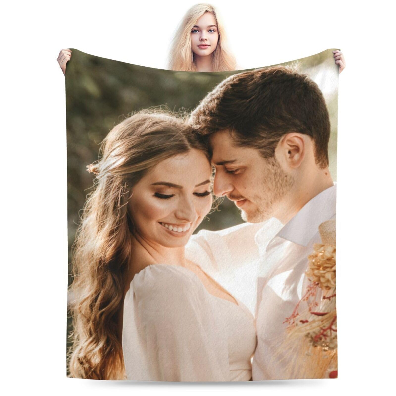 Manta Personalizada con Foto, Personalizado Mantas con Foto y Texto y Nombre, Manta de Franela con Collages de 1-10 Fotos, para Mamá, Papá, Novia, Novio, Niño, Mascota, Personalizada Regalo (1 Foto)