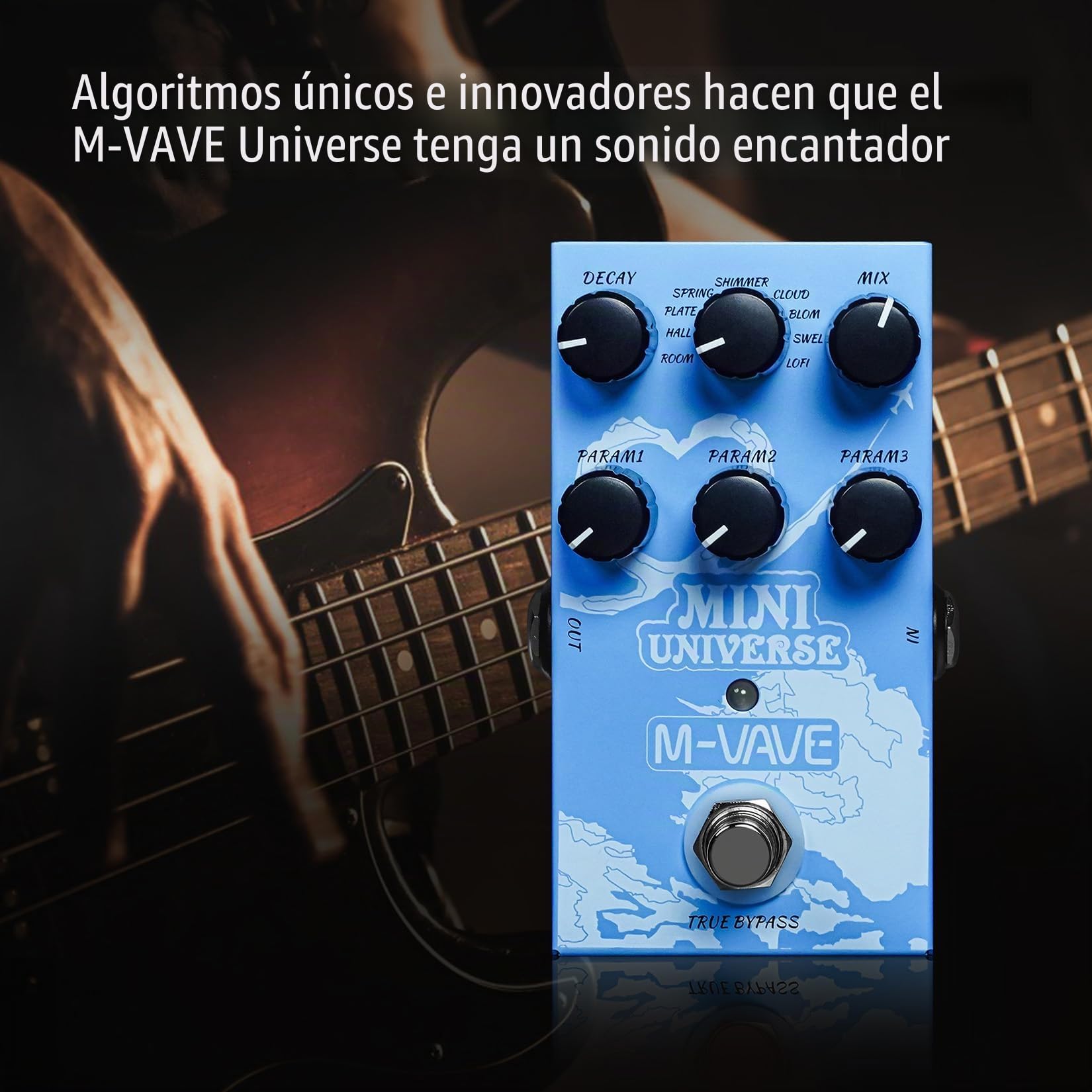 M-VAVE Pedal Guitarra Reverberación Innovación Sonido Único 9 Efectos Reverberación Universo Pedales Pure Digital, M008_PD38_UNIVERSE_BLUE