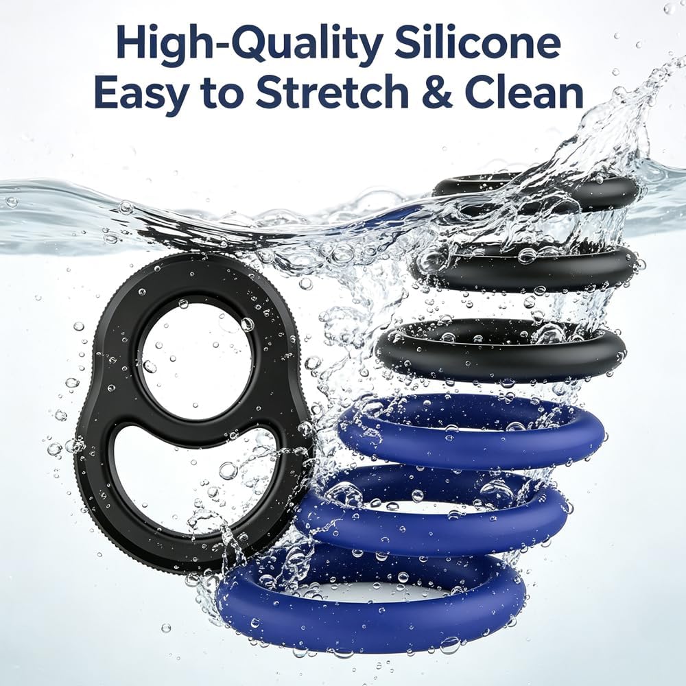 Silicone Cock Ring Set 7 Sizes Stretchy Penis&Ball Rings for Men Male Intimate Ring Support Longer Performance Reusable Adult Sexual Wellness Toy for Couple Intimate Pleasure (Deep Blue)