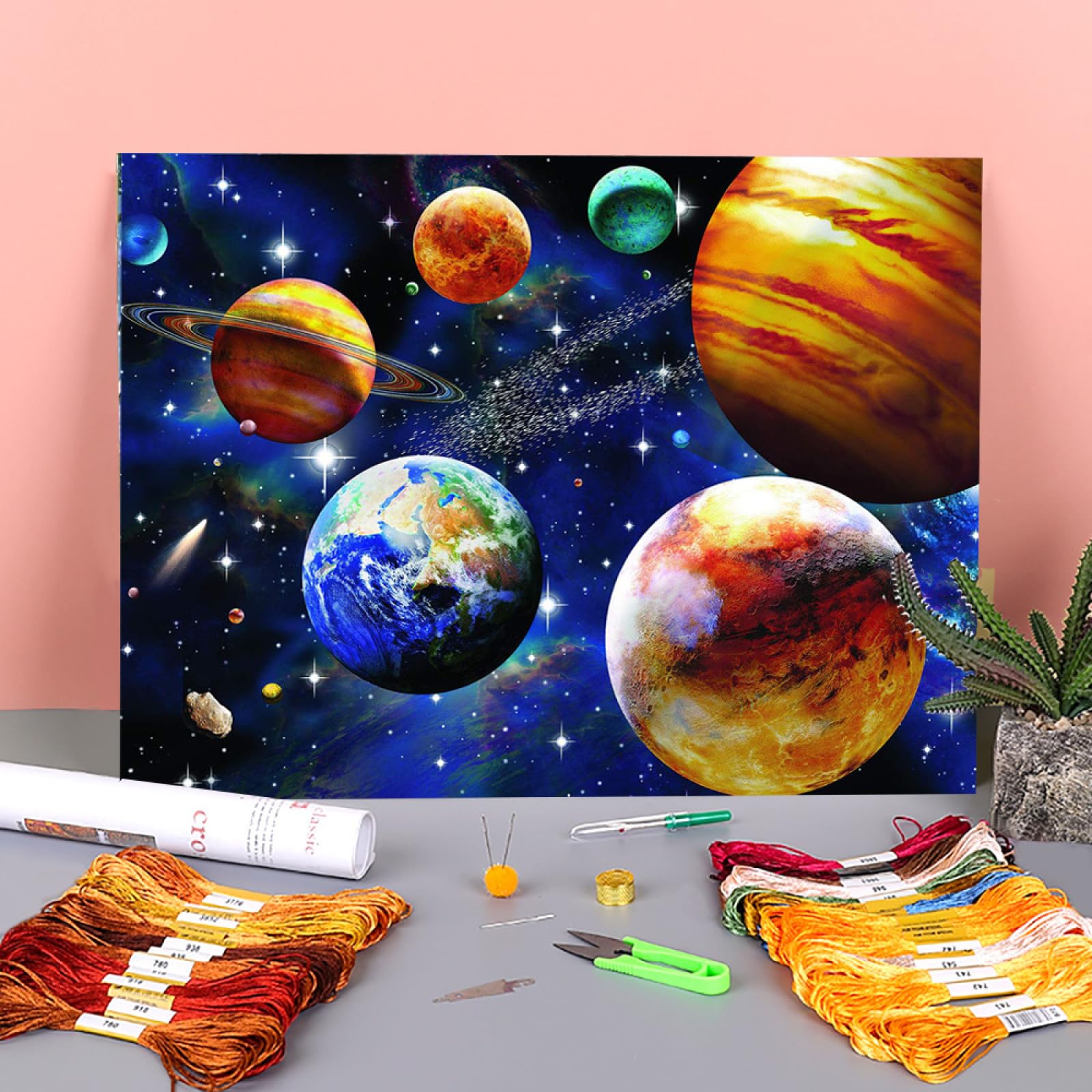 Universe Space Landscape Printed Canvas 11CT Cross Stitch DIY Embroidery Set DMC Threads Needlework Sewing,30 * 40cm