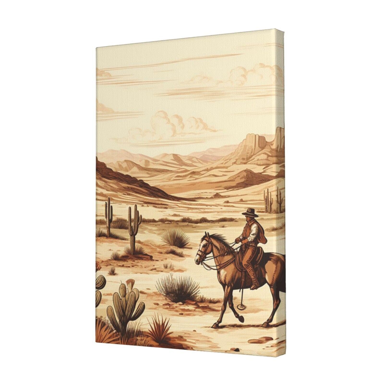 KLOPH Cowboys Riding Horses Canvas Wall Art for Living Room 12"x18" Modern Artwork Painting for Bathroom Hanging Canvas Prints Aesthetic Wallart for Bedroom Kitchen Office Wall Decor