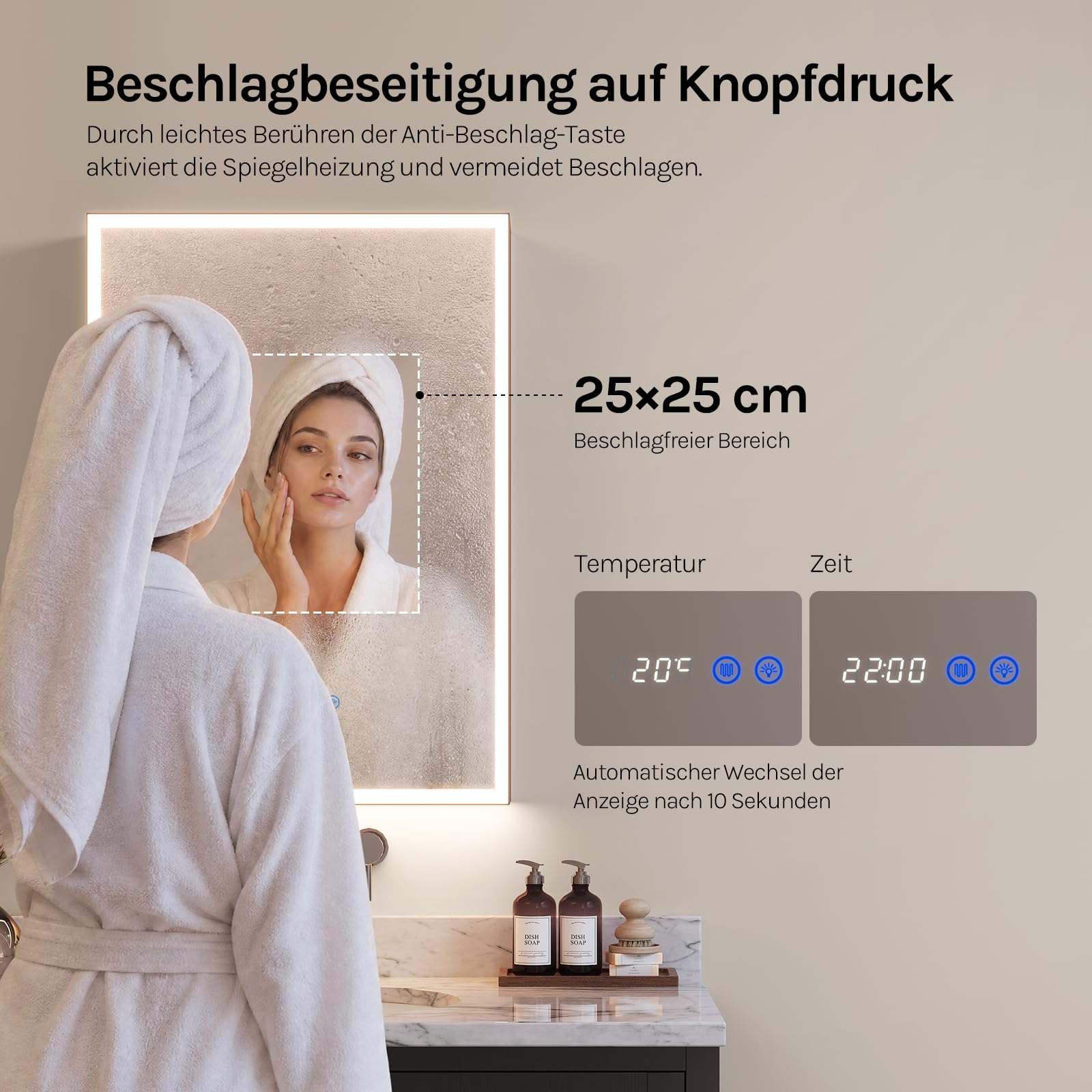 WOLTU Spiegelschrank Bad mit Beleuchtung, Badezimmerschrank hängend mit LED-Beleuchtung, Antibeschlag-Funktion, mit Steckdose und verstellbaren Ablagen, 14,5 x 50 x 70 cm, Schwarz