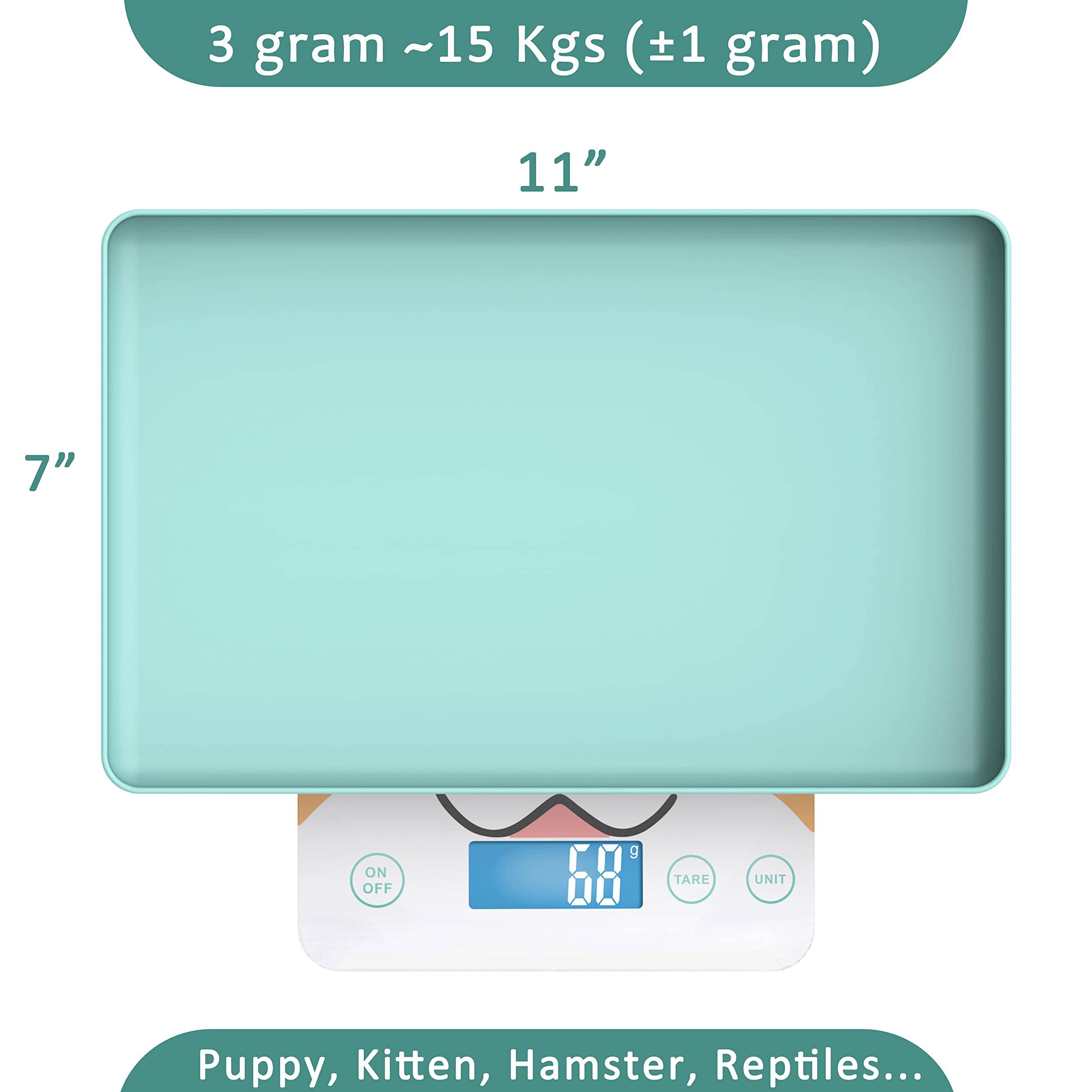 Báscula para cachorros, para perros y gatos recién nacidos, 15 kg, con una precisión de ± 1 gramo, bandeja extraíble