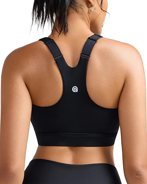 RUNNING GIRL Sports Bra for Women,Adjustable Straps Molded Cup High Impact Sports Bra with Sewn in Pads Black Large