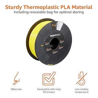 Amazon Basics PLA 3D Printer Filament, 1.75 mm, Yellow, 1 kg Spool