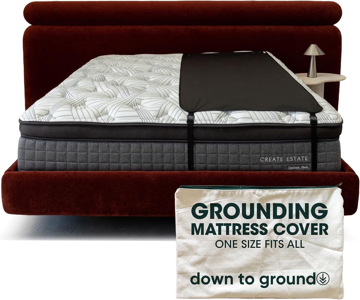 Down To Ground Grounding Half Size Mattress Cover, Earthing Mat for Bed with Grounding Cord, Conductive Carbon-Infused PU Leather, Grounding Sheet Alternative for Full, Queen, King Beds